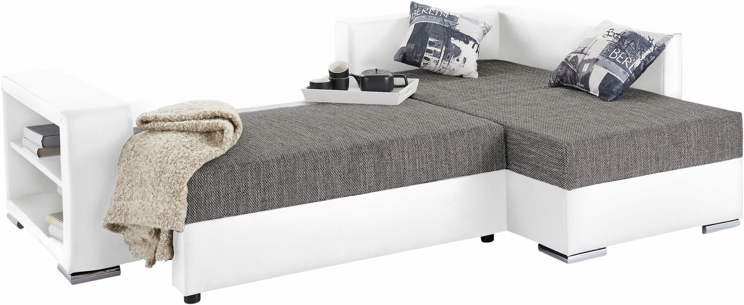 COLLECTION AB Ecksofa »John L-Form«, mit Bettfunktion, Bettkasten und integriertem Regal