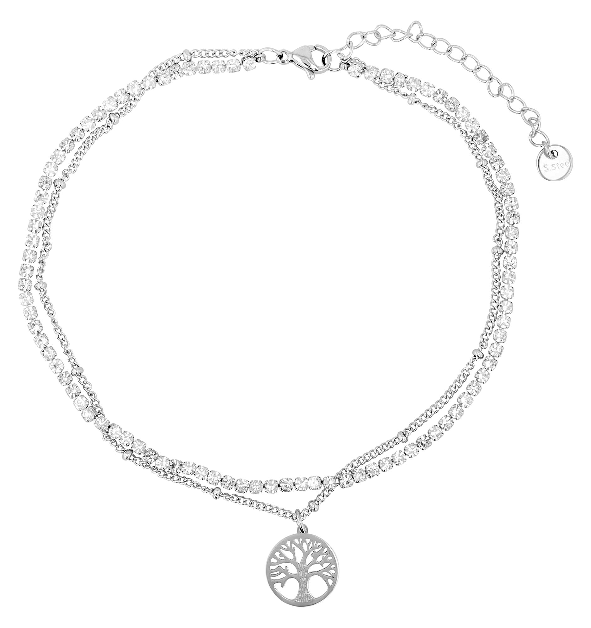 Adelia´s Armband »Damen Armband ¿ Lebensbaum aus Edelstahl mit Strass Steinchen 24+5 cm«