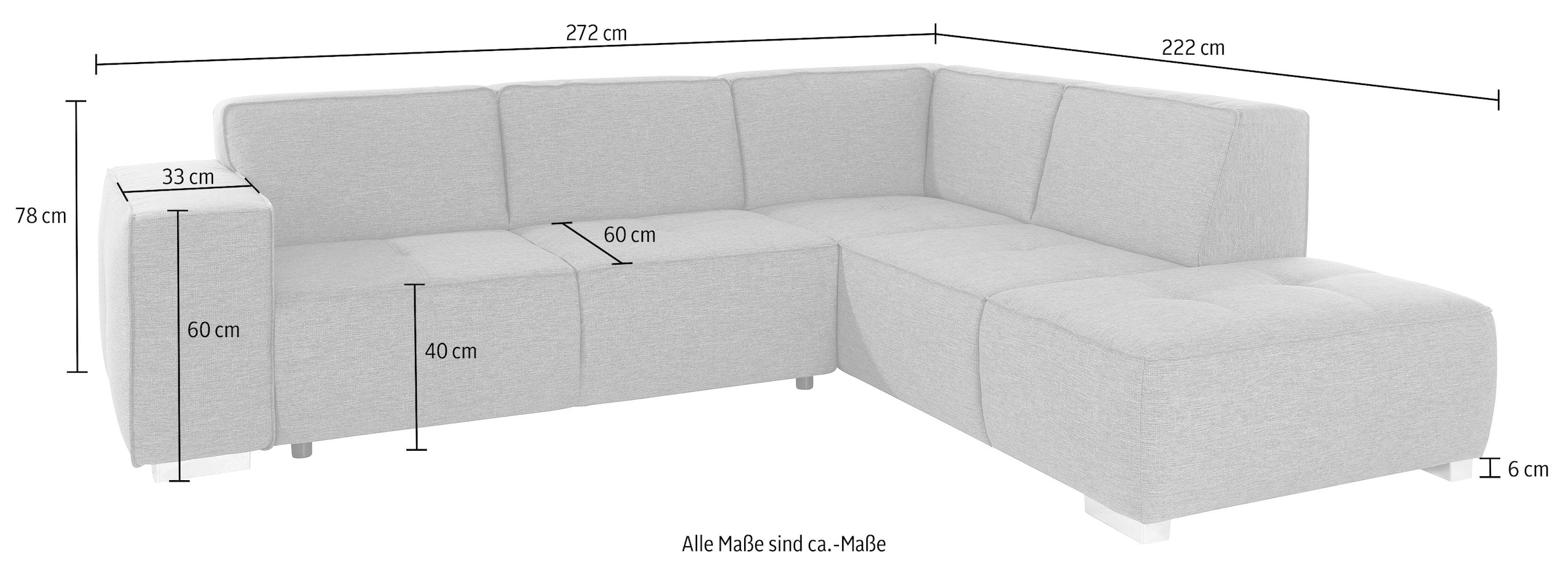 INOSIGN Ecksofa »Sapporo L-Form«, wahlweise Bettfunktion oder Sitztiefenverstellung, Federkern