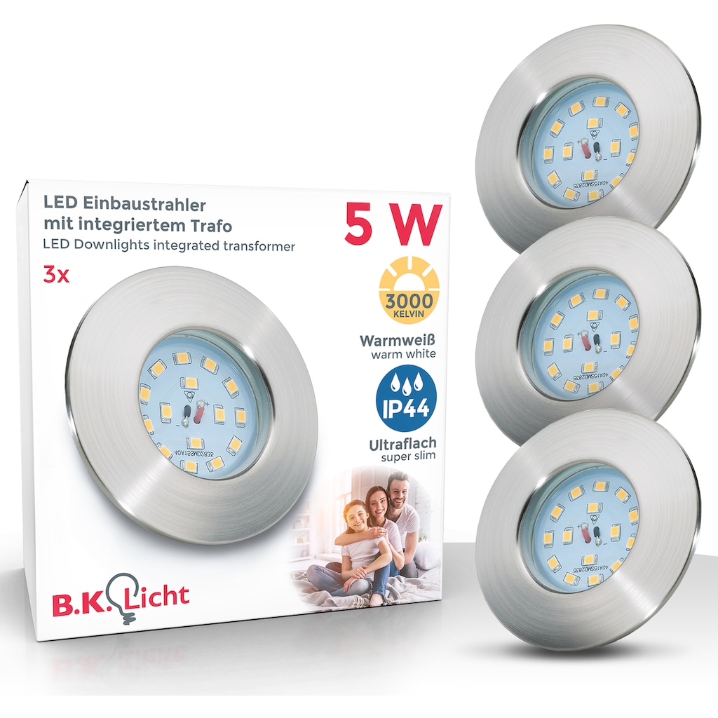 B.K.Licht LED Bad-Einbauleuchte »Elias«, 3er Set, Schutzart IP44, spritzwassergeschützt, Ø 7,5 cm