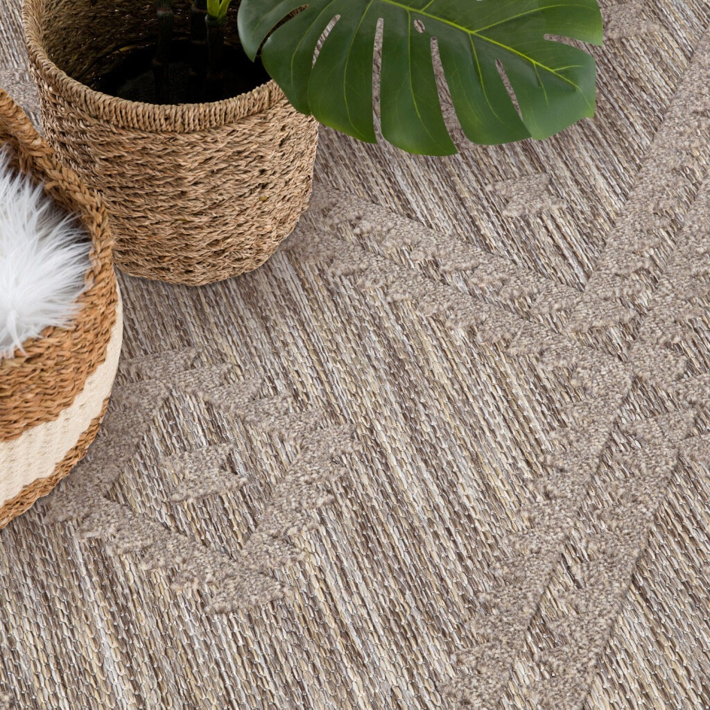 Carpet City Teppich »In-& Outdoorteppich Santorini 454, 3D-Effekt, Raute-Optik« rund 5 mm Höhe Wetterfest & UV-beständig für Terrasse, Balkon, Küche, Flur