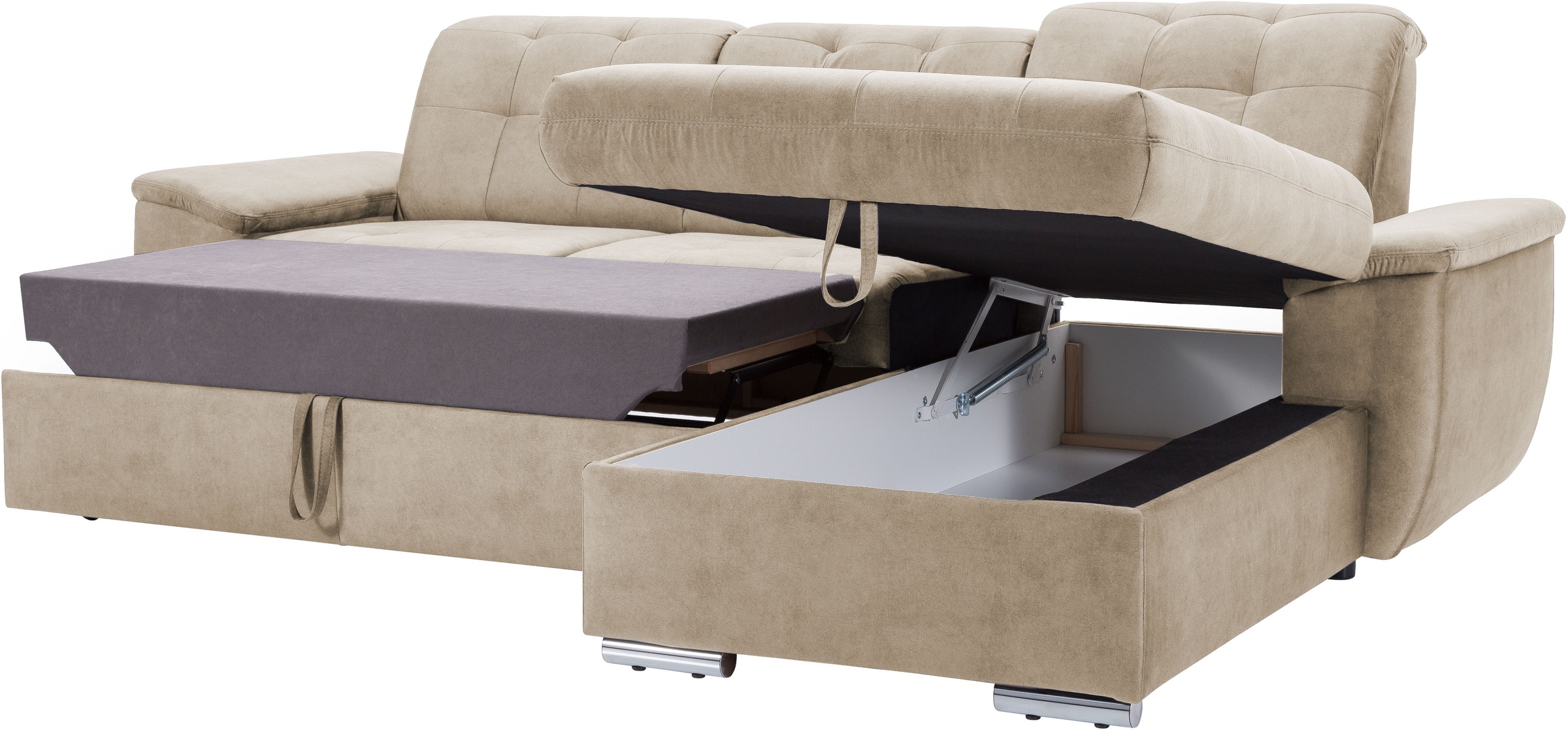 exxpo - sofa fashion Ecksofa »Derby Inkl. Kopfteilverstellung, wahlw. Bett & Bettkasten, L-Form«, EXTRA an Komfort zum Relaxen, Entspannen und Wohlfühlen