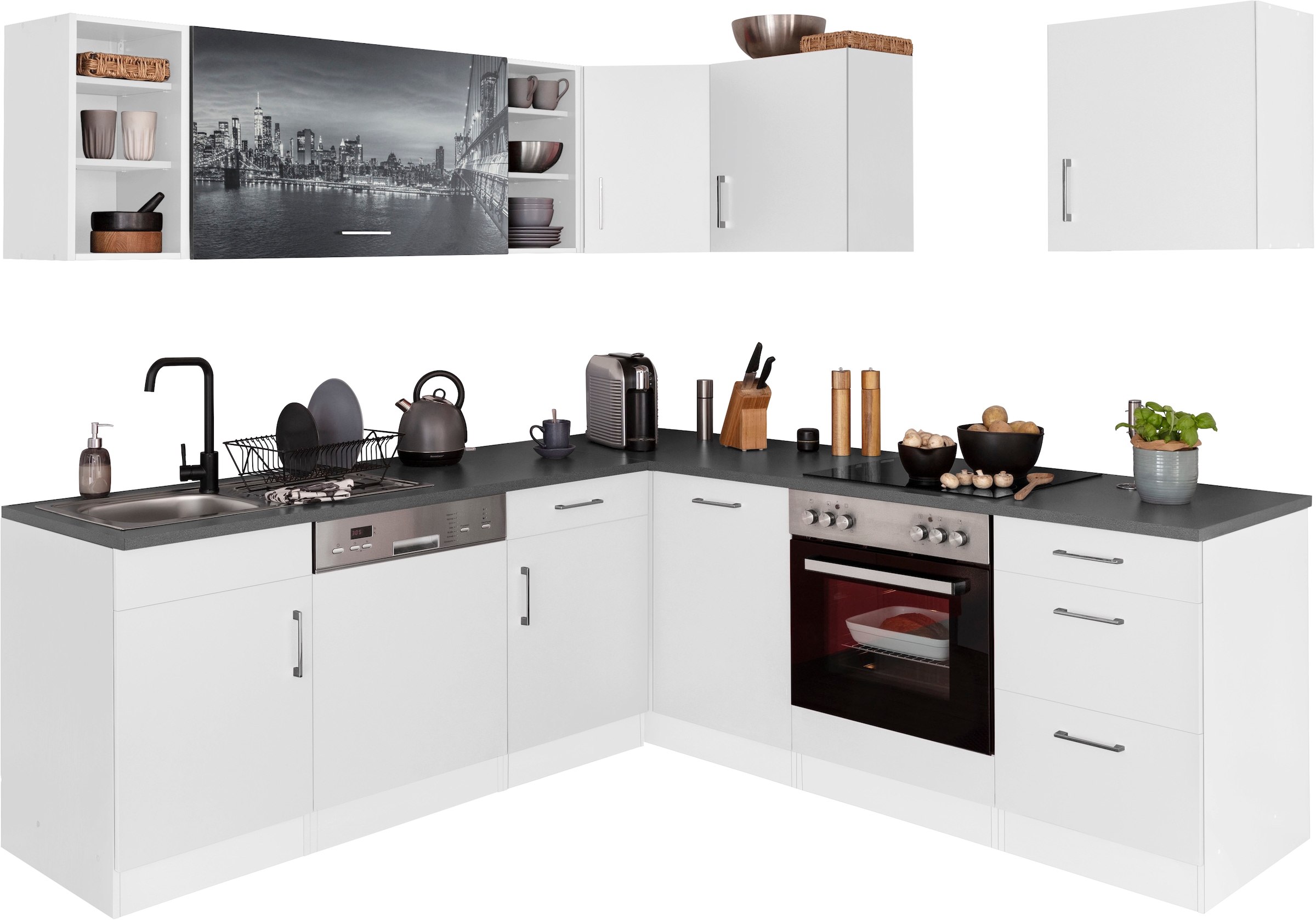 KOCHSTATION Küchenzeile »KS-Paris – Küchen mit einzigartigen Fotomotiven auf den Fronten« Stellbreite 220/220 cm, wahlweise mit E-Geräten, mit Motivdruck