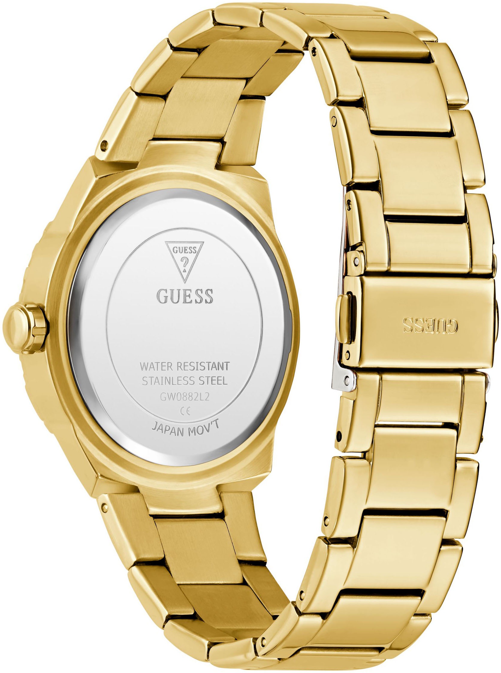 Guess Quarzuhr »SANGRIA« Armbanduhr, Damenuhr, Edelstahlarmband