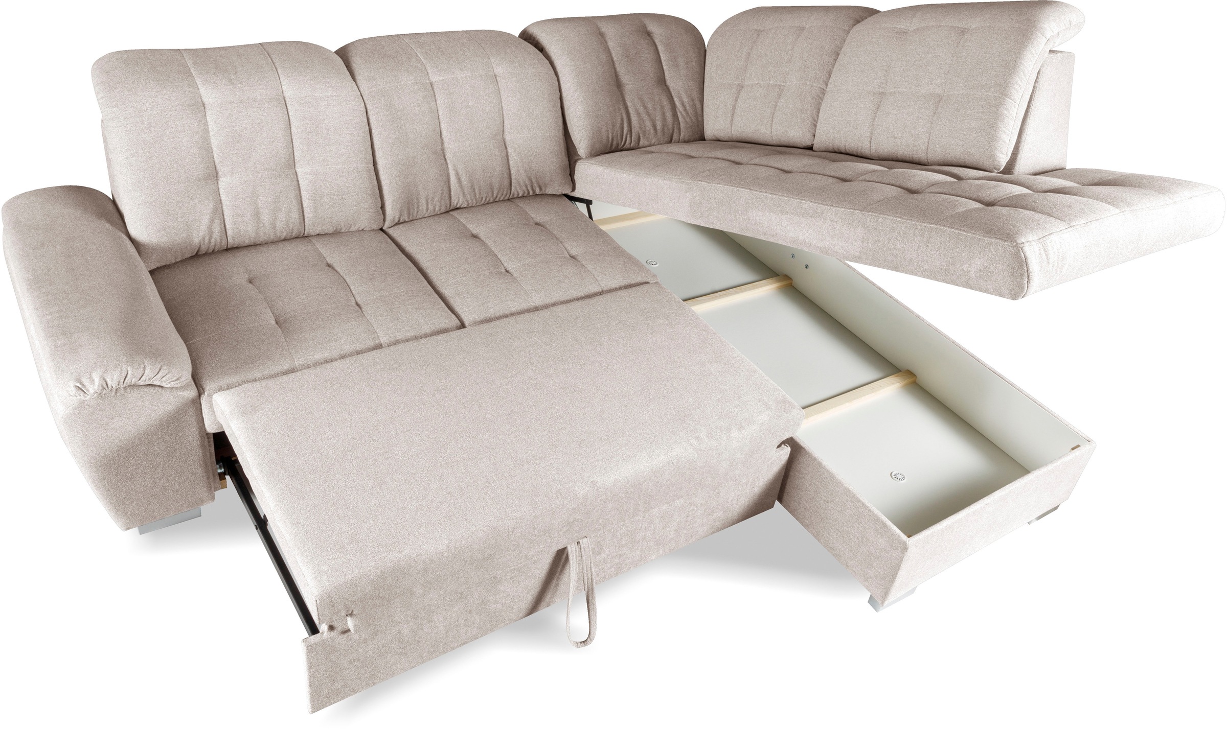 WERK2 Ecksofa »Brindisi, Multifunktion, bequem & komfortabel, Breite 263cm, L-Form« mit verstellbaren Kopfteilen, Bettfunktion & Bettkasten