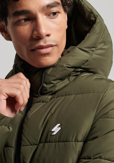 Superdry Steppjacke »HOODED SPORTS PUFFR JACKET«, mit Kapuze, mit kontrastfarbener Stickerei