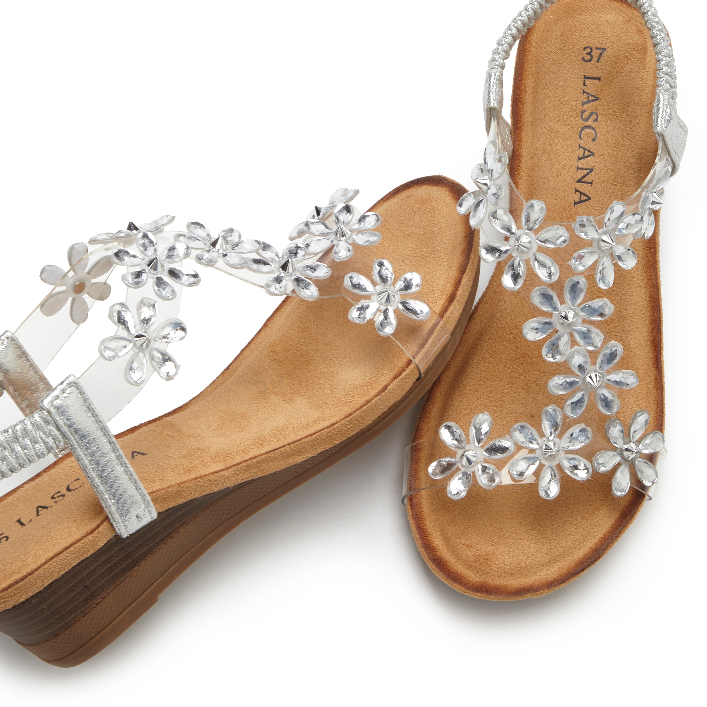 LASCANA Sandalette »Sandale, Sommerschuh, offener Schuh, Keilsandalette,«  mit elastischen Riemchen und Keilabsatz VEGAN