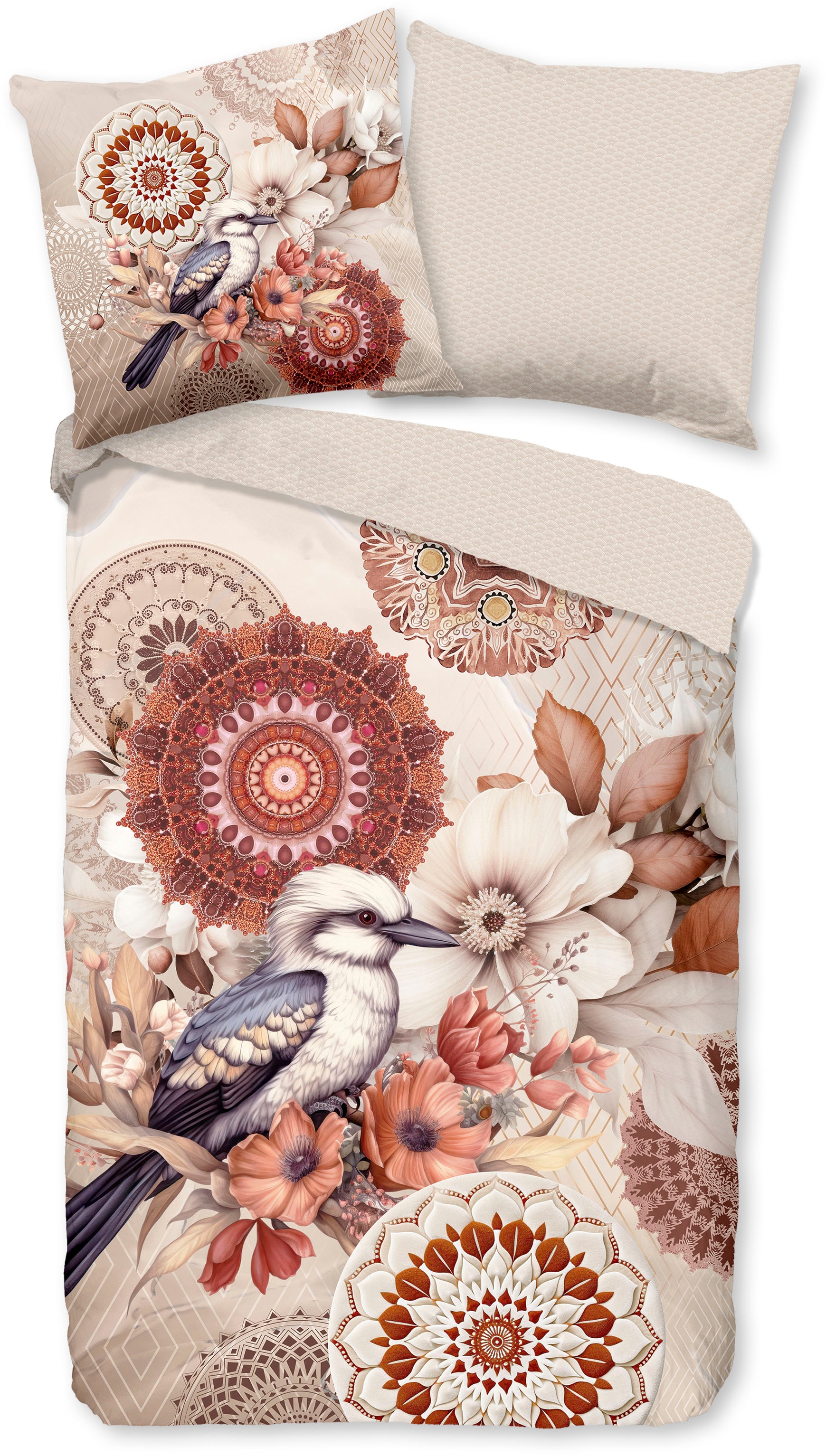 hip Wendebettwäsche »Luigio« 2 Stk. tlg. Flanell, Biber, Winter, Warm, Reißverschluss, Wende, Mandala, Vogel