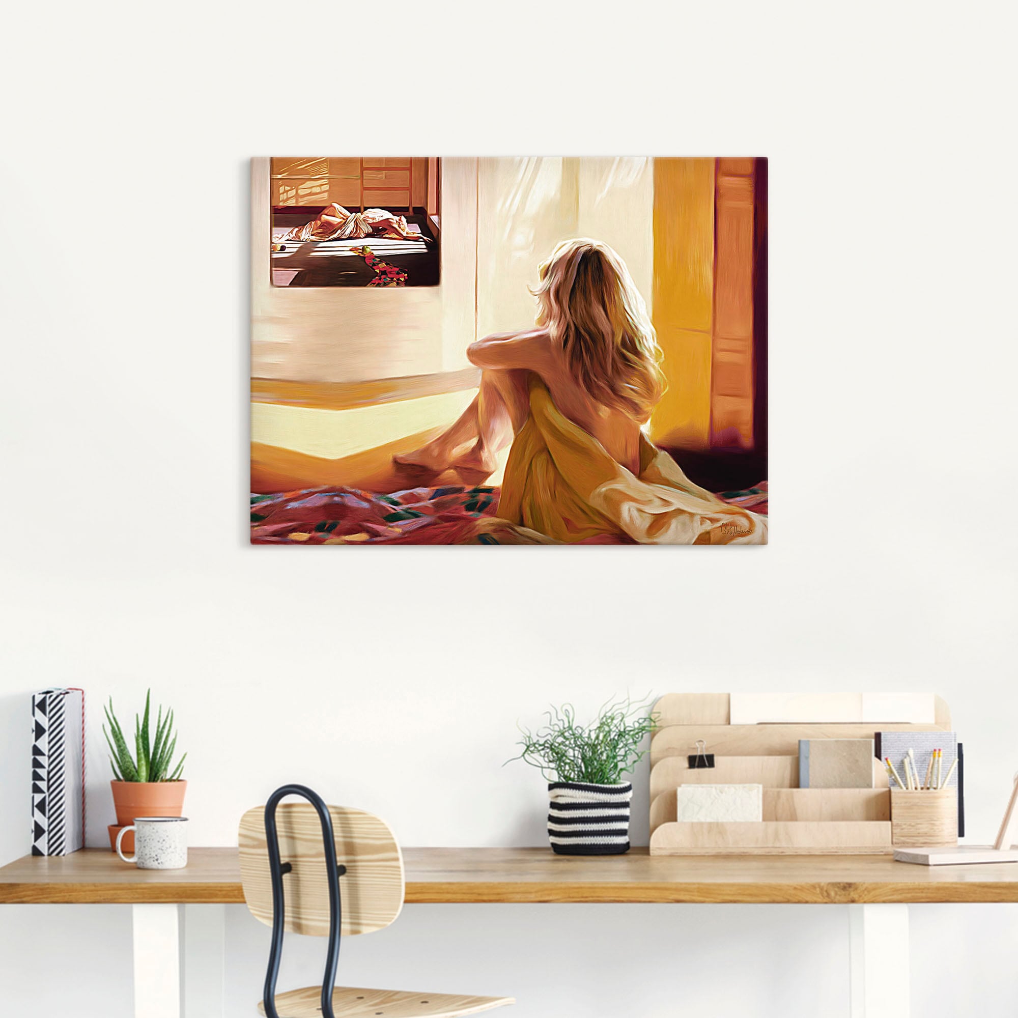Artland Wandbild »Blondes Mädchen sitzt auf dem Bett«, Bilder von Frauen, (1 St.), als Alubild, Outdoorbild, Leinwandbild in verschied. Größen