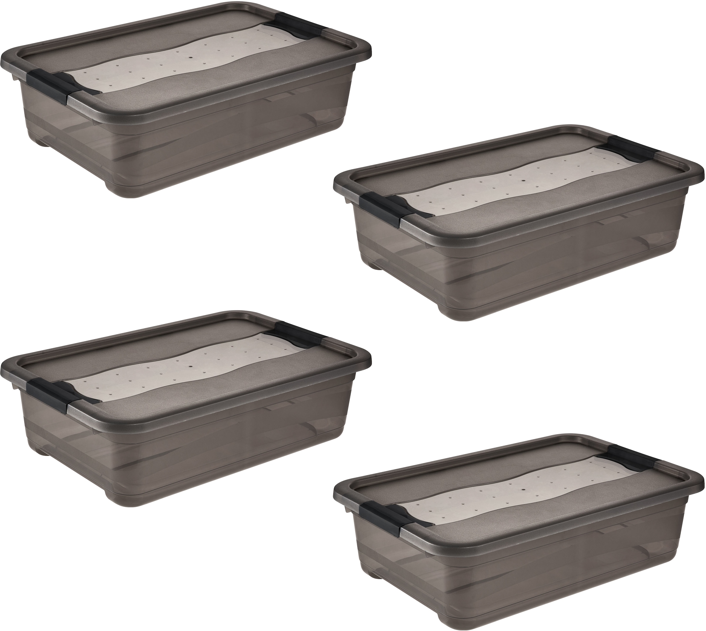 keeeper Aufbewahrungsbox »Cornelia, 4er Set,  28 L, 59,5 x 39 x 19,5 cm« durch Clips verschließbar, Griffe am Boden