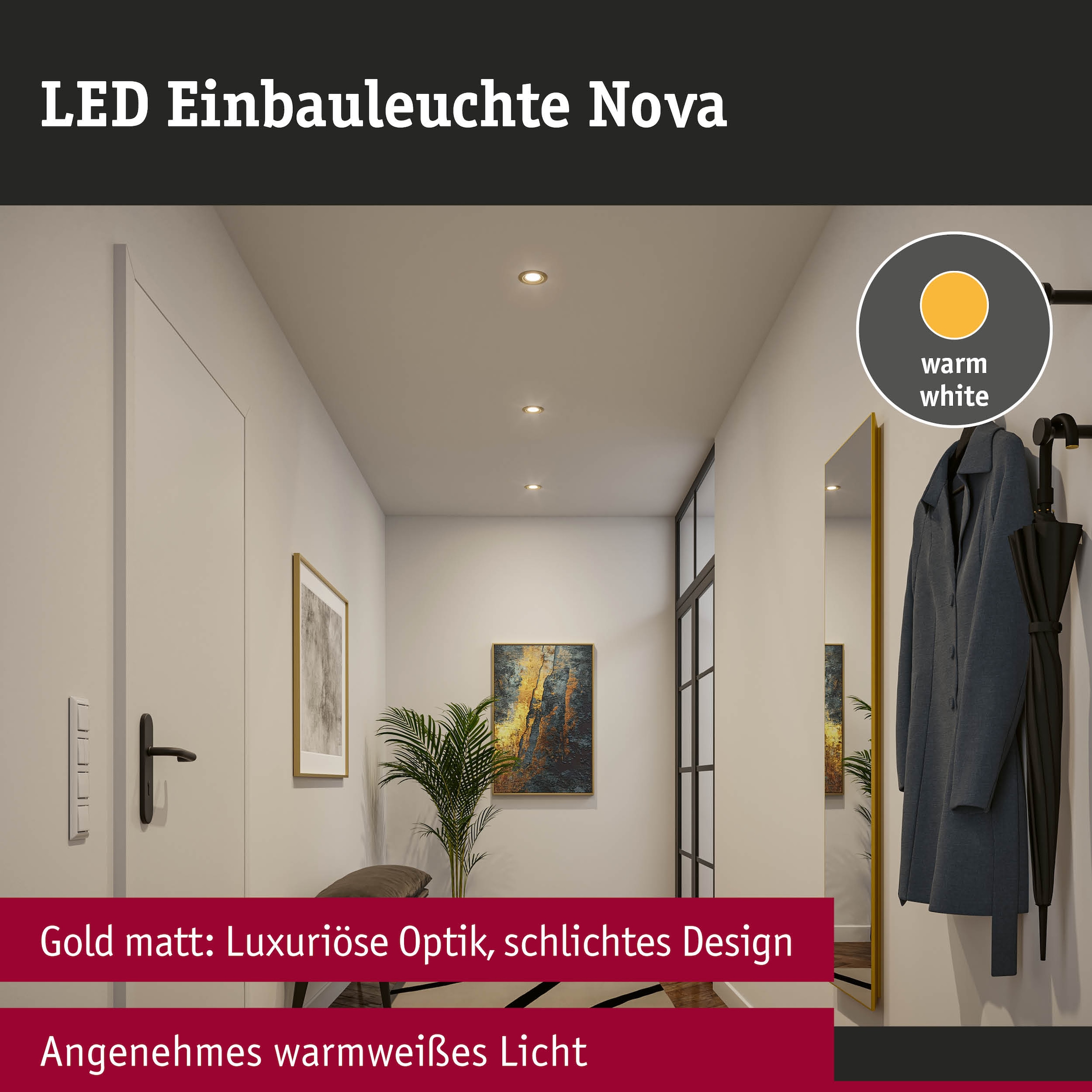 Paulmann LED Einbauleuchte »LED Einbauleuchte 3-Step-Dim Nova Coin rund 84mm 50° Gold matt« LED-Modul 3 Stk. Warmweiß mehrere Helligkeitsstufen