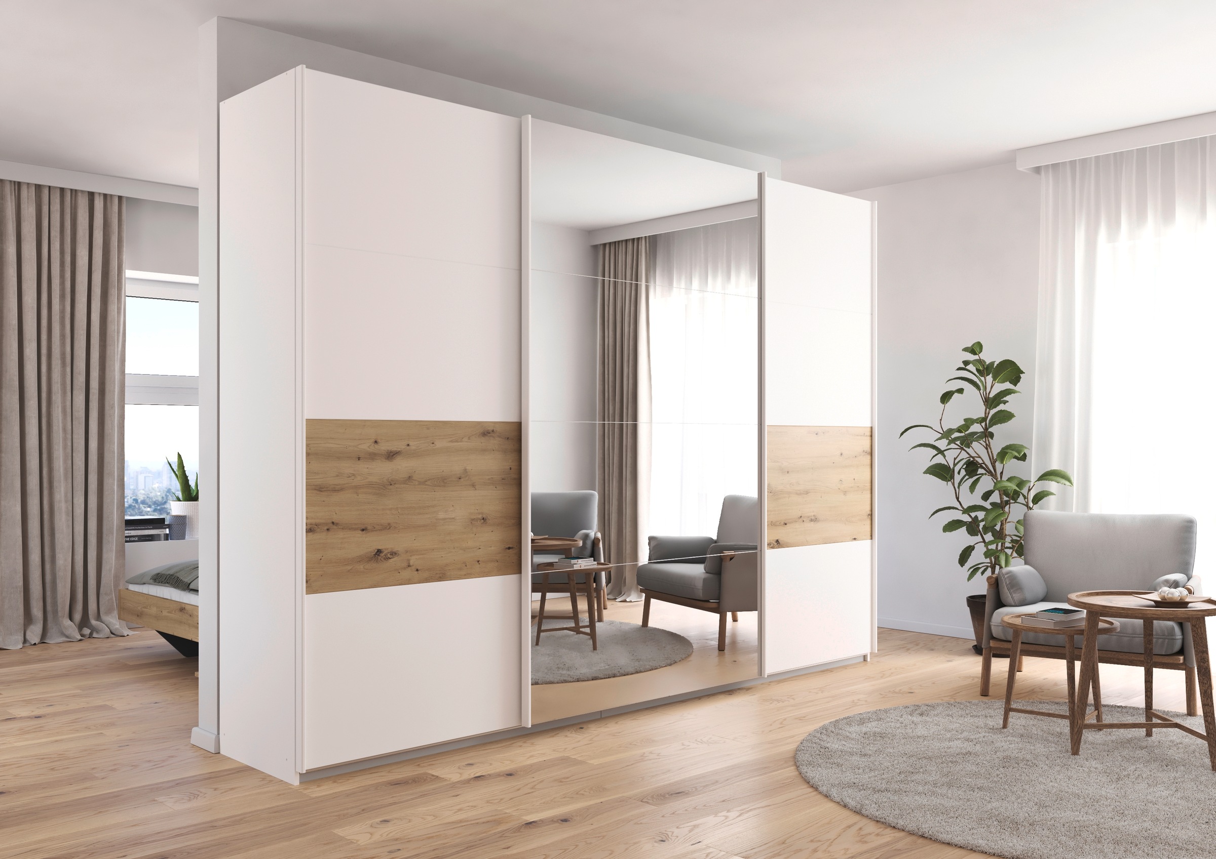 rauch Schwebetürenschrank »Schwebetürenschrank Kleiderschrank Schrank Garderobe CORTONA«, inkl. Inneneinteilung, 2 Stoffboxen und zusätzlichen Einlegeböden