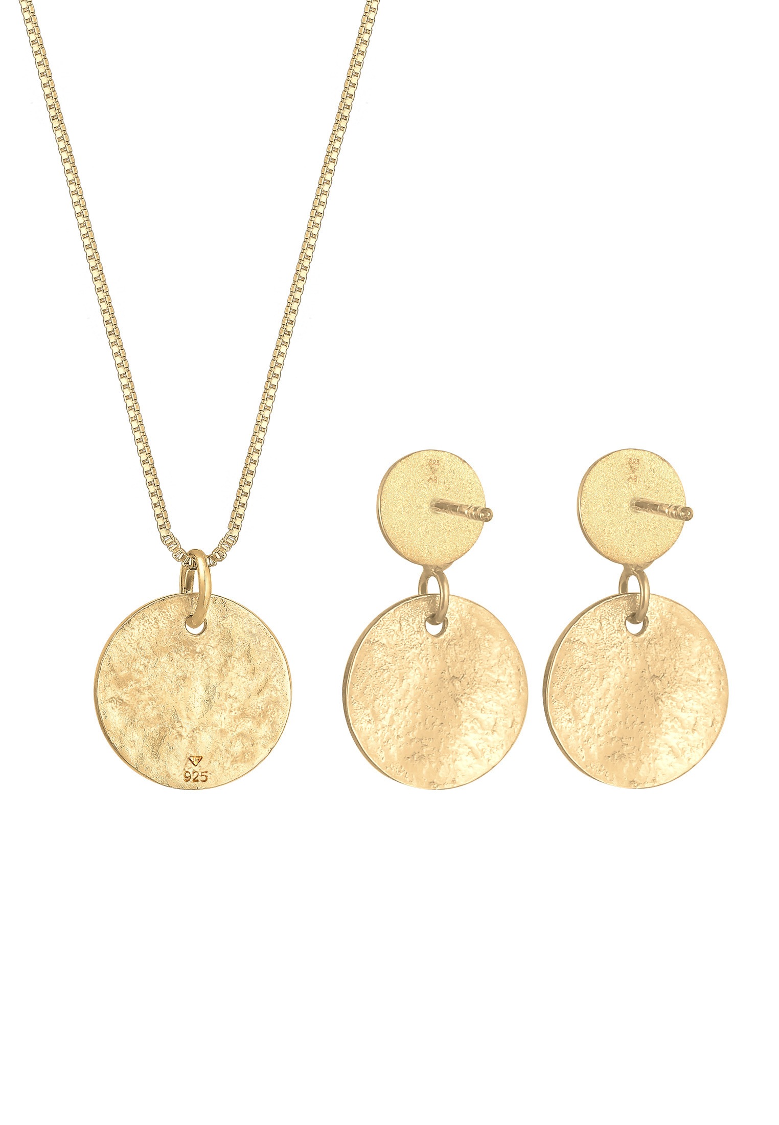 Elli Ohrring und Ketten Set »Schmuckset Kette Ohrhänger Plättchen Vintage Coin 925 Silber«