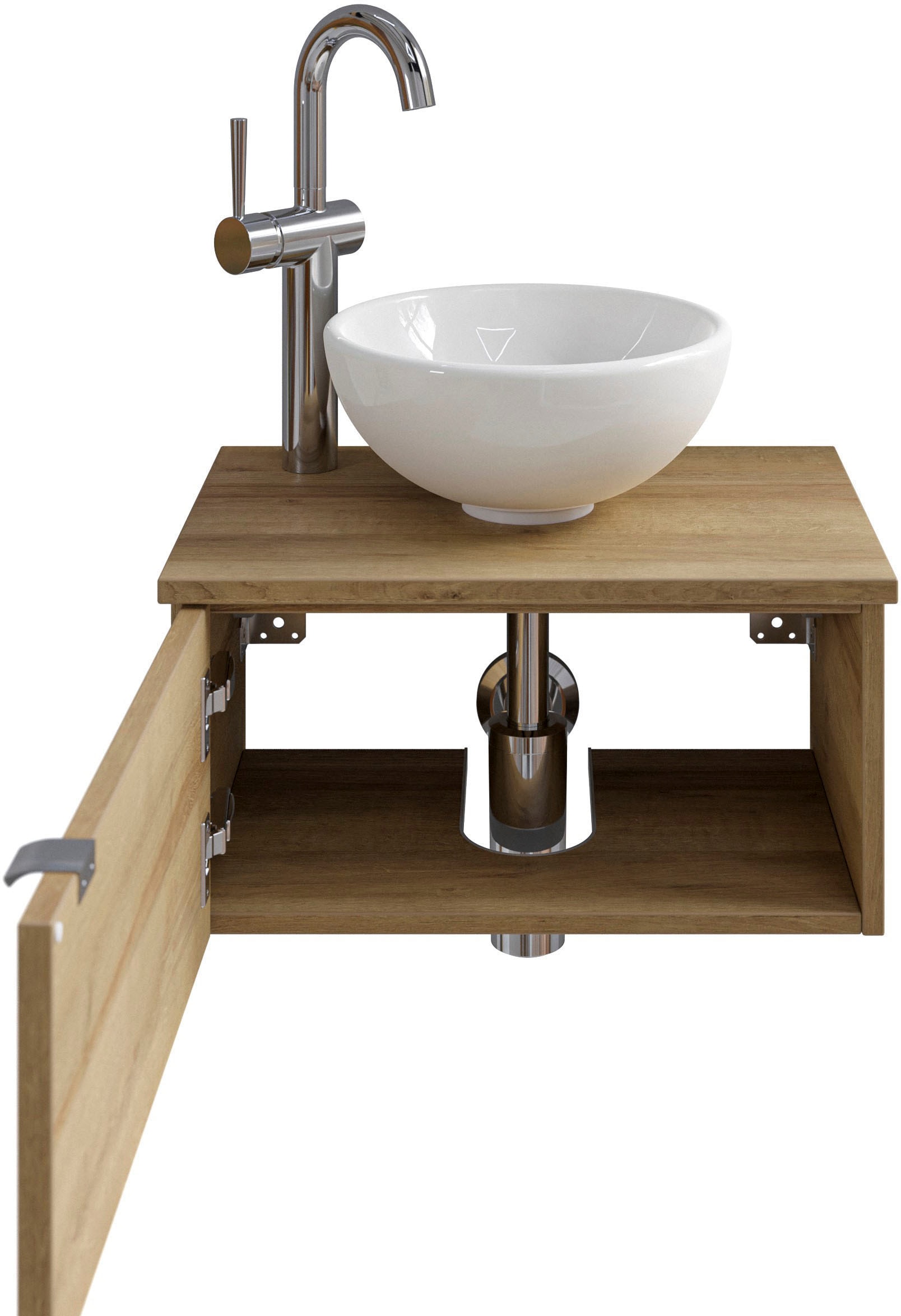 Saphir Waschtisch »Serie 6915 Waschschale mit Unterschrank für Gästebad, Gäste WC« Keramik-Aufsatzbecken, Waschtischplatte, Waschtischunterschrank, 3 Stk. tlg. 51 cm breit, 1 Tür, Waschtischplatte, kleine Bäder, ohne Armatur