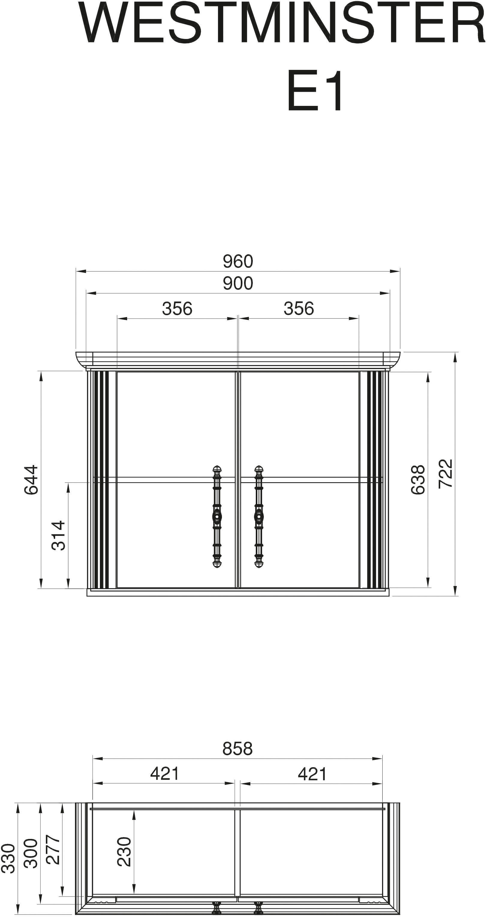 KOCHSTATION Hängeschrank »Westminster«, im romantischen Landhausstil, Breite 96 cm