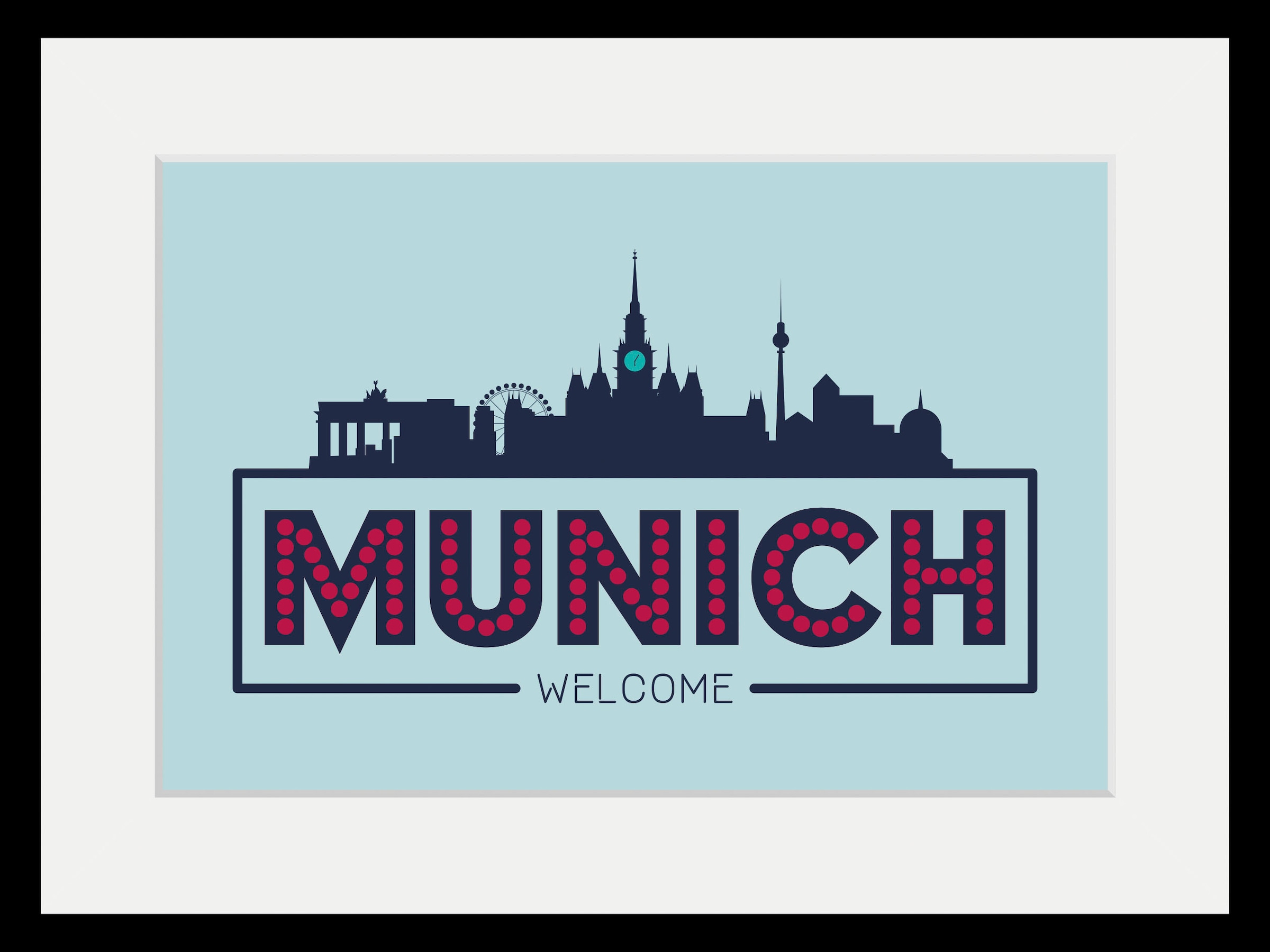 queence Bild »Welcome Munich«, Städte-Stadt-Deutschland-München-Schriftzug, (1 St.), HD Premium Poster-Druck inkl. Holzrahmen
