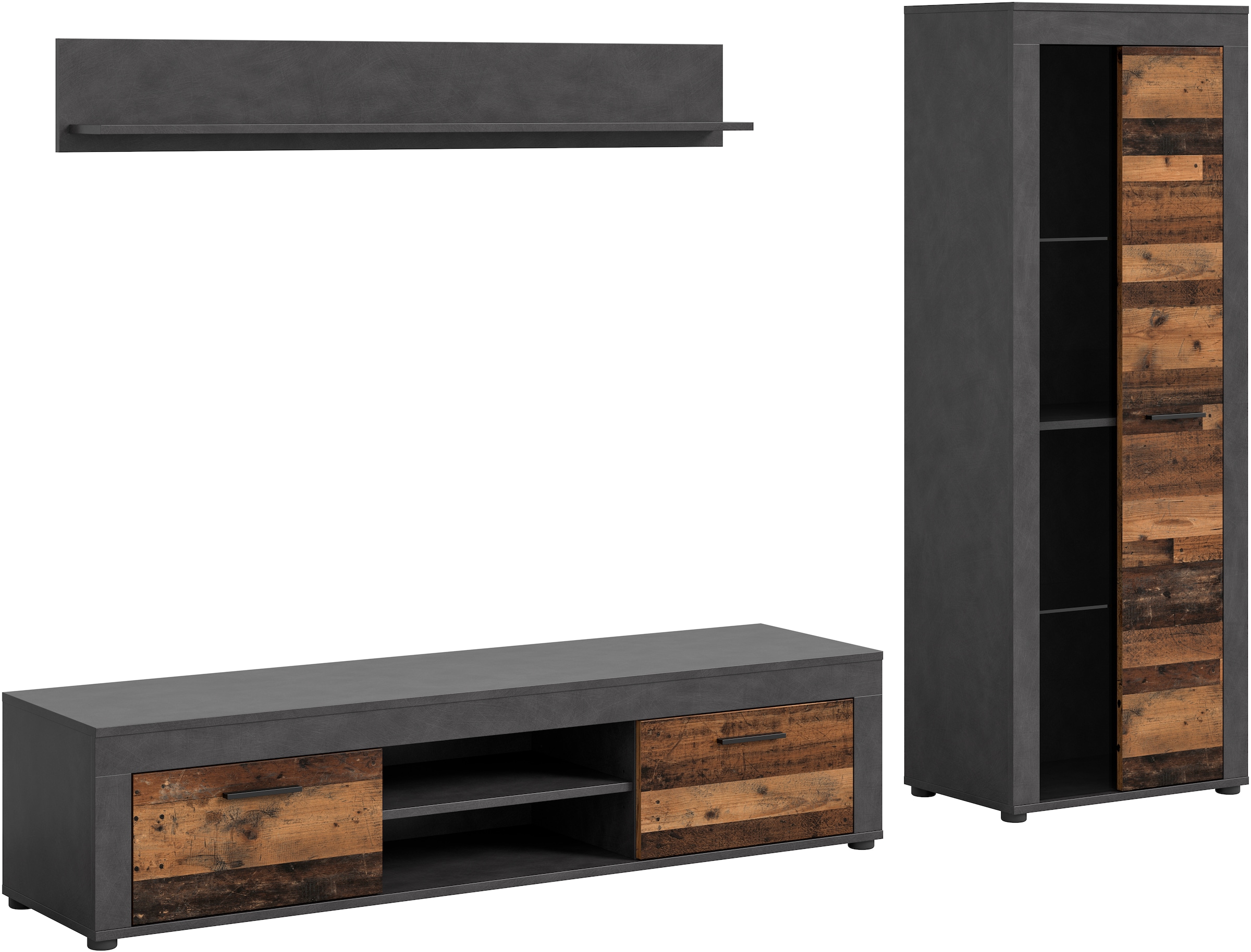INOSIGN Wohnwand »Aosta, Breite 235cm, bestehend aus Lowboard, Wandboard, Vitrine«, (3 St.), Wohnwand, Kombination, Anbauwand, Möbel Set, Schrankwand, Möbel Kombi