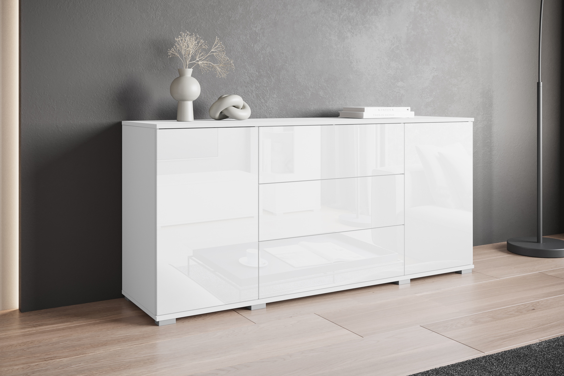 INOSIGN Sideboard »Kenia, Kommode für das Schlafzimmer/Wohnzimmer«, (1 St.), Modernes Sideboard mit 3 Schubladen und 4 Fächern, Breite 150 cm
