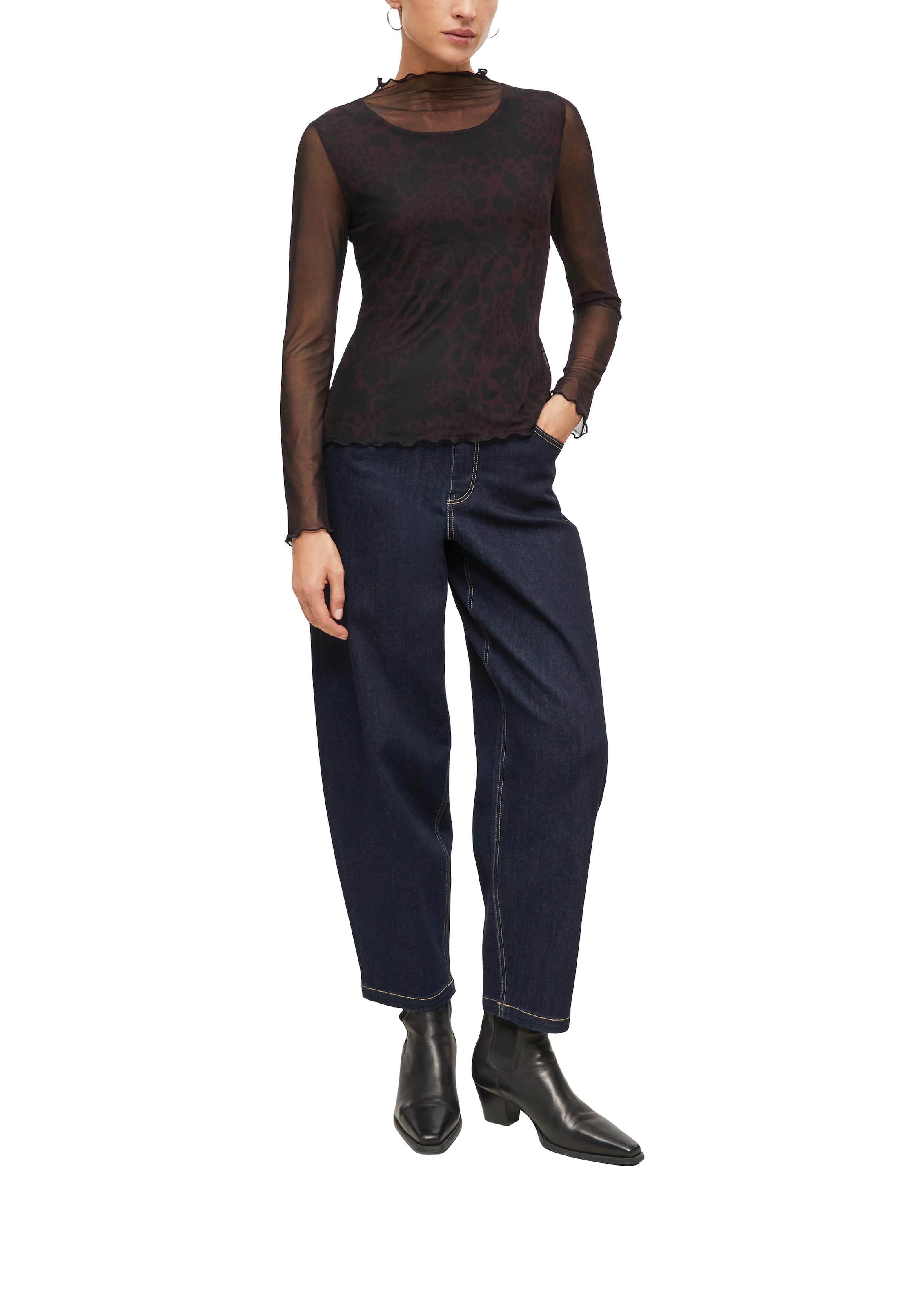 s.Oliver BLACK LABEL Langarmshirt Mesh-Shirt mit Animal-Print und transparenten Ärmeln