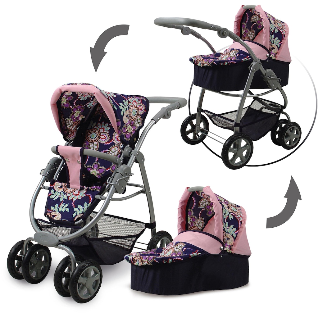 Knorrtoys® Kombi-Puppenwagen »Coco - Blau/Rosa/Blumen«