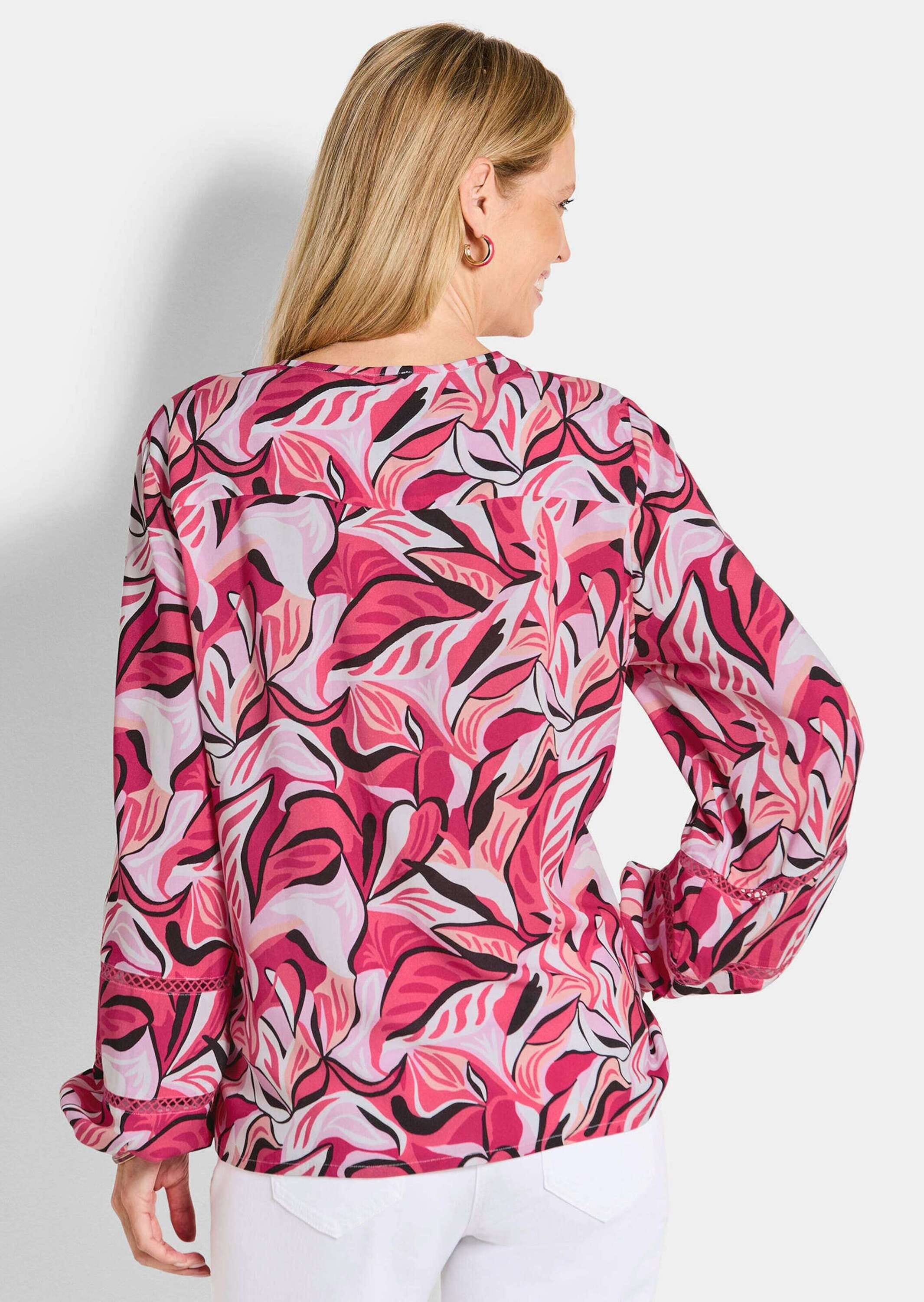 GOLDNER Kurzarmbluse »Viskosebluse mit floralem Muster« Spitzenbänchen im Ärmel