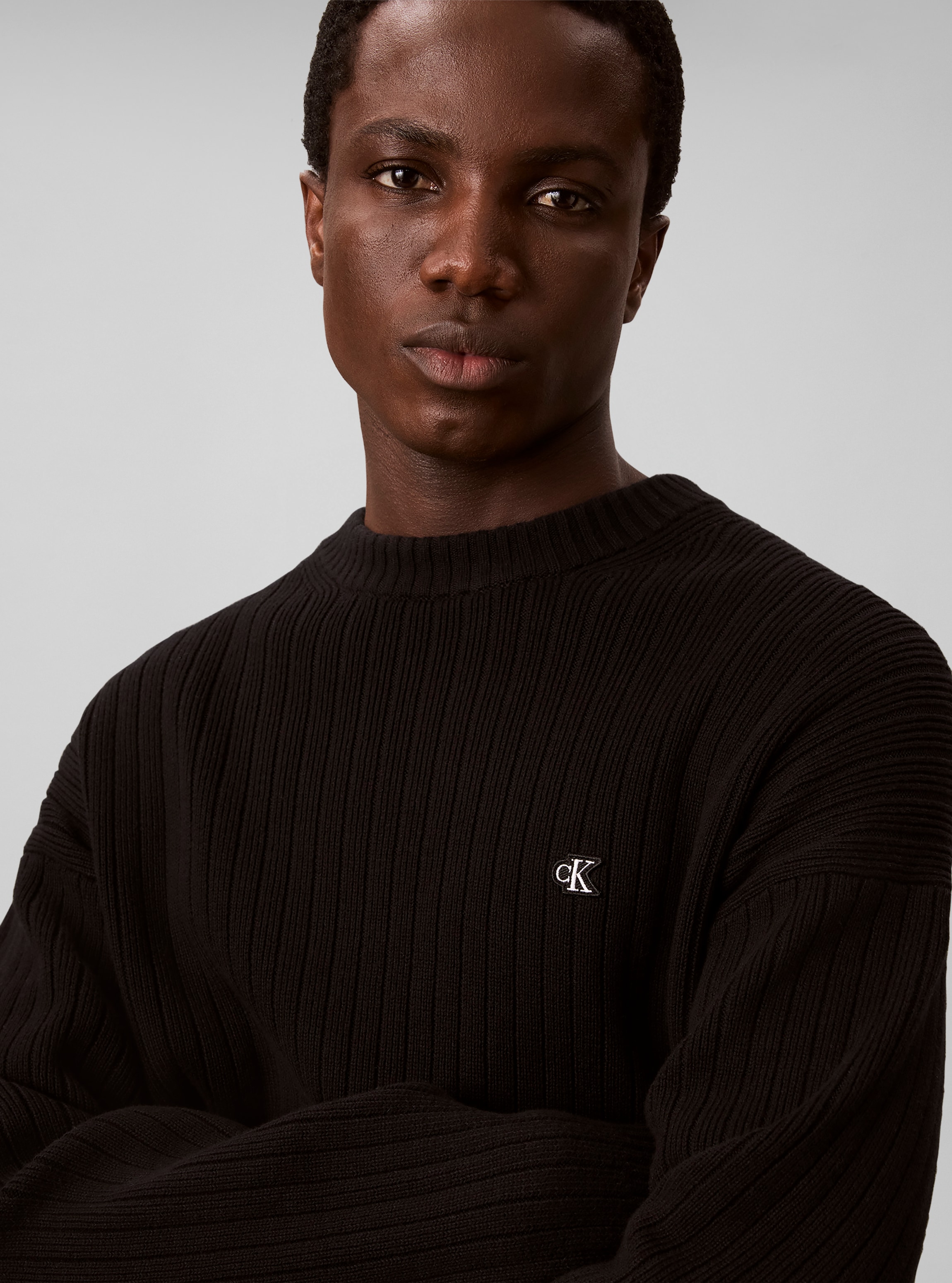 Calvin Klein Jeans Strickpullover Rippstrick, Regular Fit, Logo-Stickerei