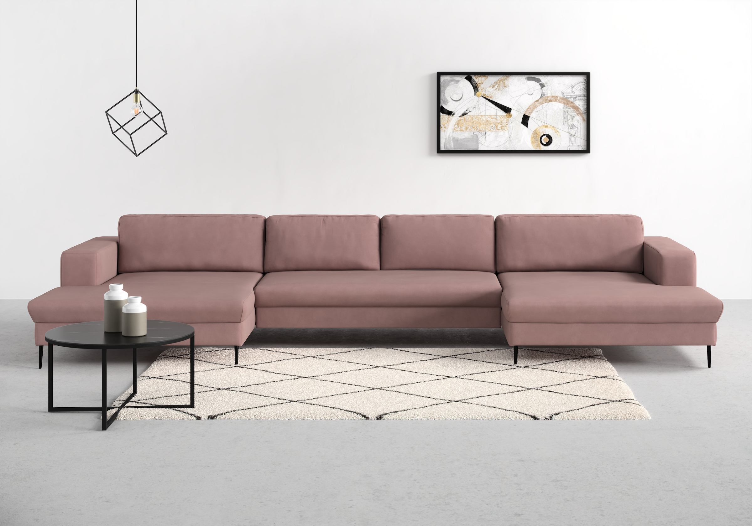 DOMO collection Wohnlandschaft »Modica U-Form«, XXL, in moderner Optik mit, 2 großzügigen Recamieren, auch in Cord