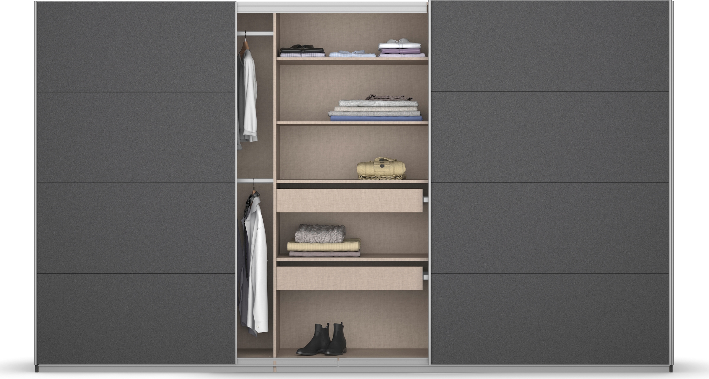 rauch Schwebetürenschrank »Kleiderschrank Schrank Garderobe KOLUNA mit Dekor-Front«, inkl. 2 Innenschubladen sowie extra Einlegeböden MADE IN GERMANY