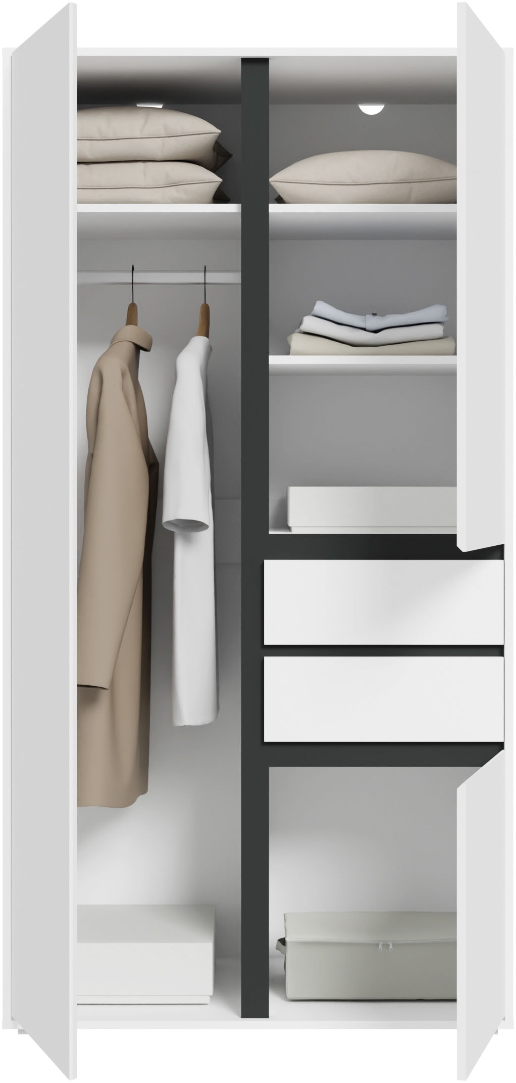Home affaire Kleiderschrank »NULA, Schlafzimmerschrank, Garderobe, Schrank« in verschiedenen Ausführungen und Farben erhältlich, 1 Stk. tlg. 3 Türen, 2 Schubkästen, 1 E-Boden, 5 K-Böden, 1 Kleiderstange