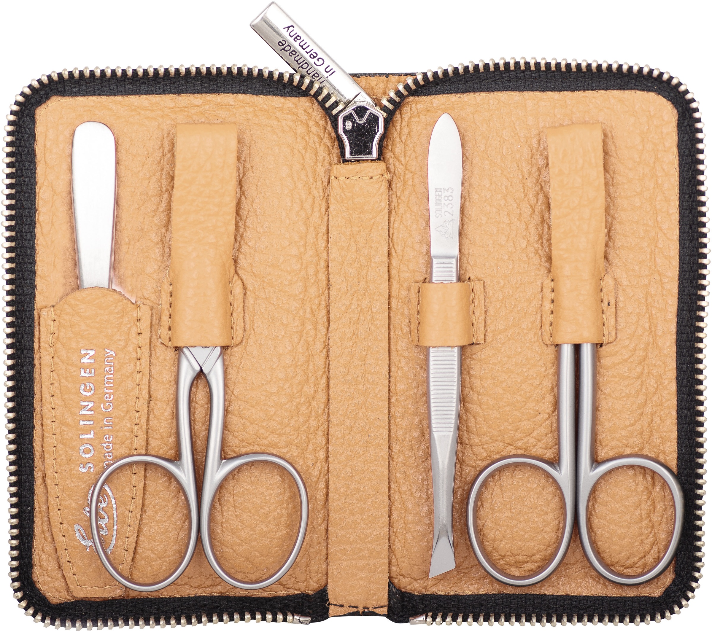 ERBE Maniküre-Etui »Maniküre Set Reißverschluss-Etui Serie Piemont, peach, 4-tlg.«, Echtleder, rostfreie Instrumente, Limited Edition, Inox