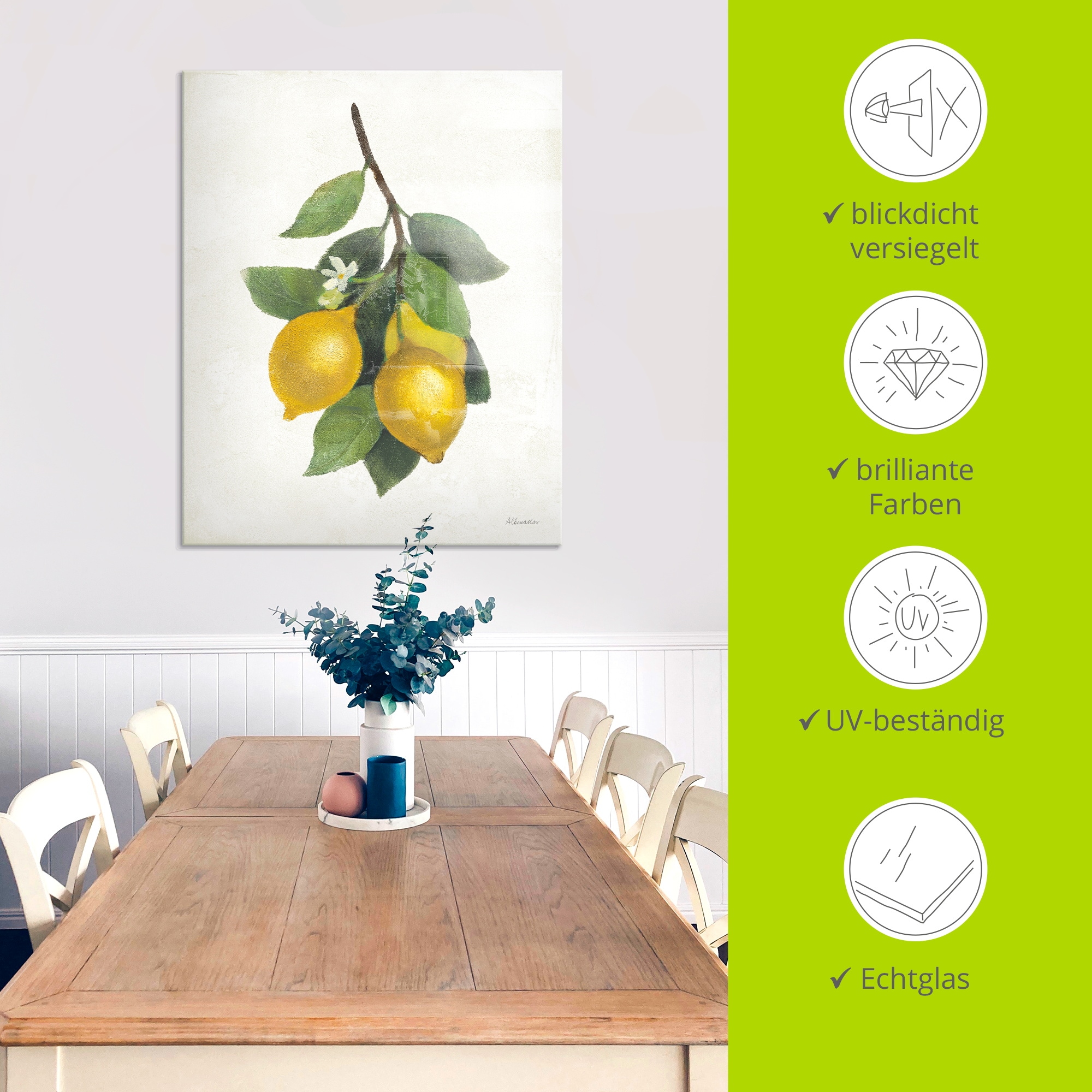 Artland Glasbild »Lemon Branch III« Pflanzenbilder 1 Stk. tlg. in verschiedenen Größen