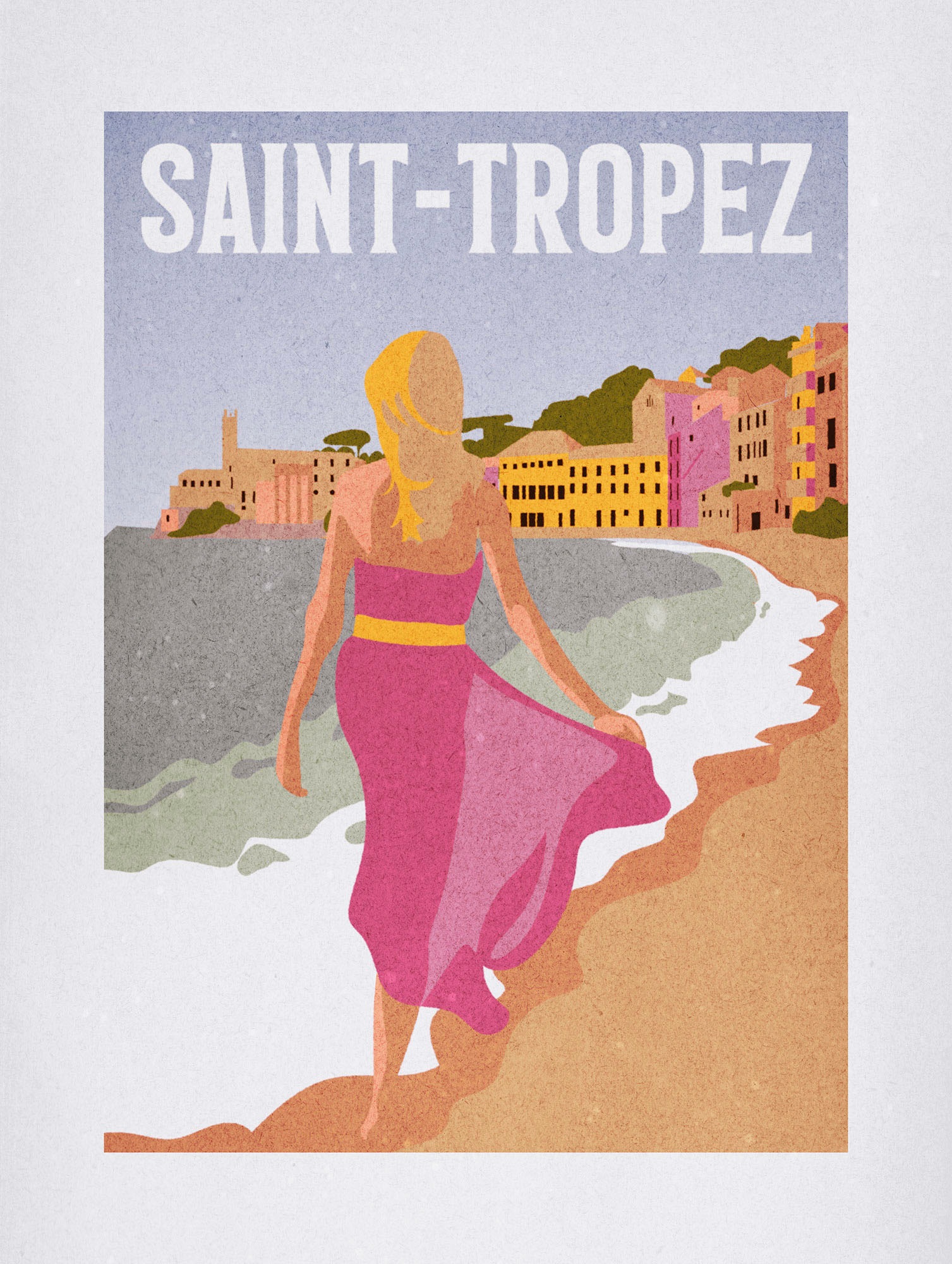 Komar Wandbild »Vintage Travel Saint-Tropez«, (1 St.), Deutsches Premium-Poster Fotopapier mit seidenmatter Oberfläche und hoher Lichtbeständigkeit. Für fotorealistische Drucke mit gestochen scharfen Details und hervorragender Farbbrillanz.