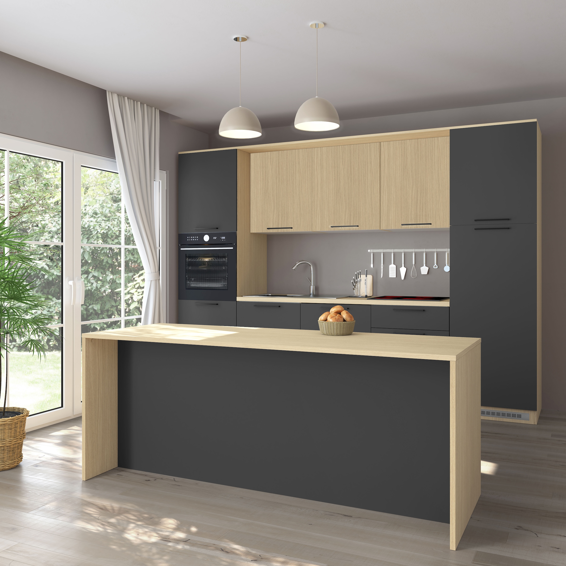 KOCHSTATION Kücheninsel »KS-Luna« Breite 225 cm, 4 Türen, 8 Innenfächer, 4 Essplätze, gedämpfte Türen