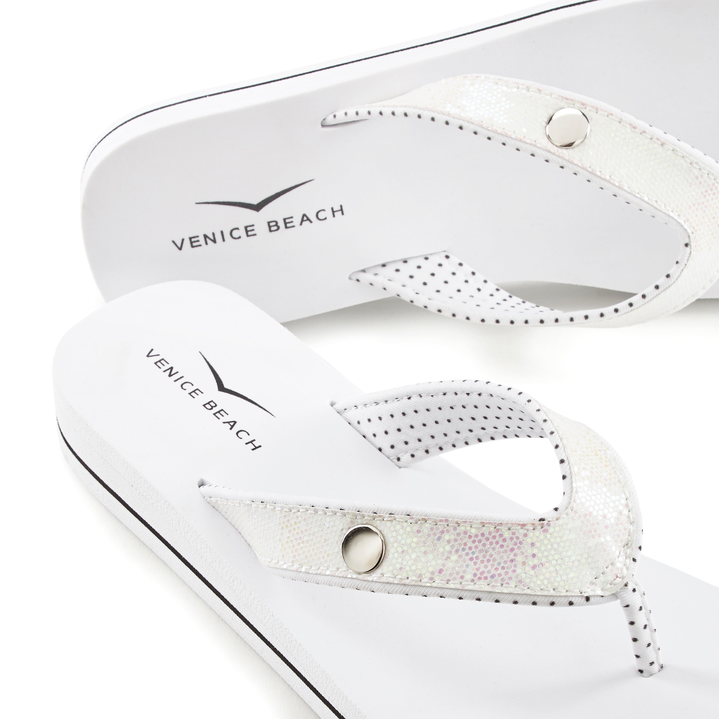 Venice Beach Badezehentrenner, Sandale, Pantolette, Badeschuh ultraleicht mit Glitzerband VEGAN