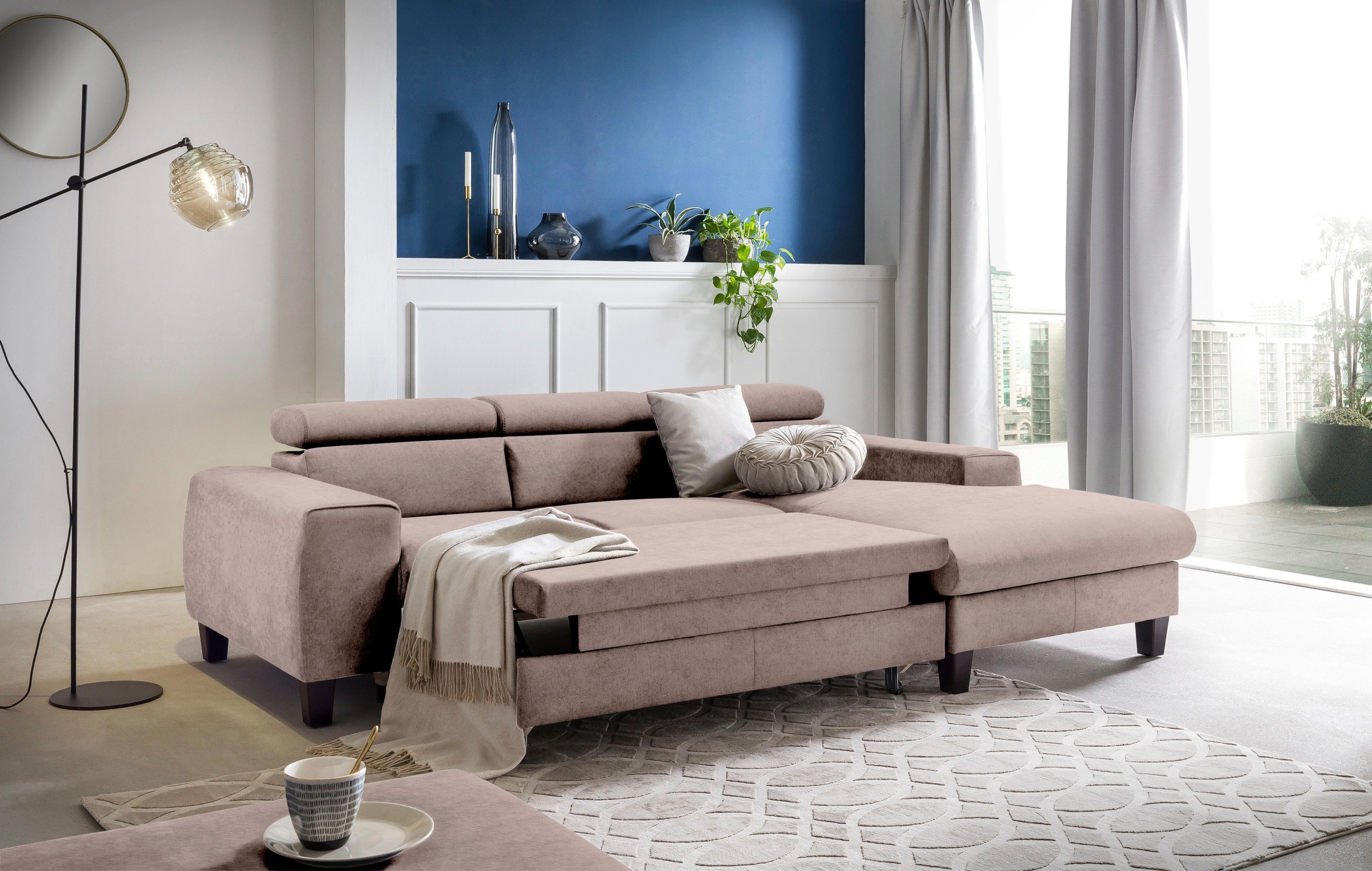 COTTA Polstergarnitur »Morven L-Form«, (Set), Set bestehend aus: Ecksofa mit Kopfteilverstellung & Hocker