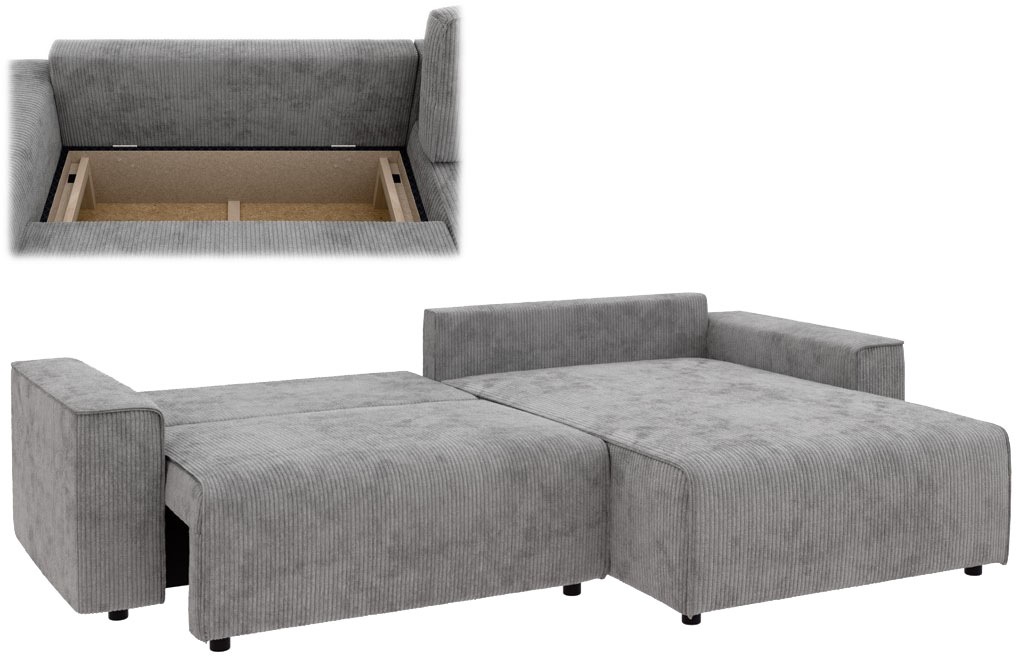 INOSIGN Ecksofa »Chance, Recamiere beidseitig montierbar, Schlaffunktion, Breite 265 cm«, in Struktur fein LINO, mit Schlaffunktion und Bettkasten