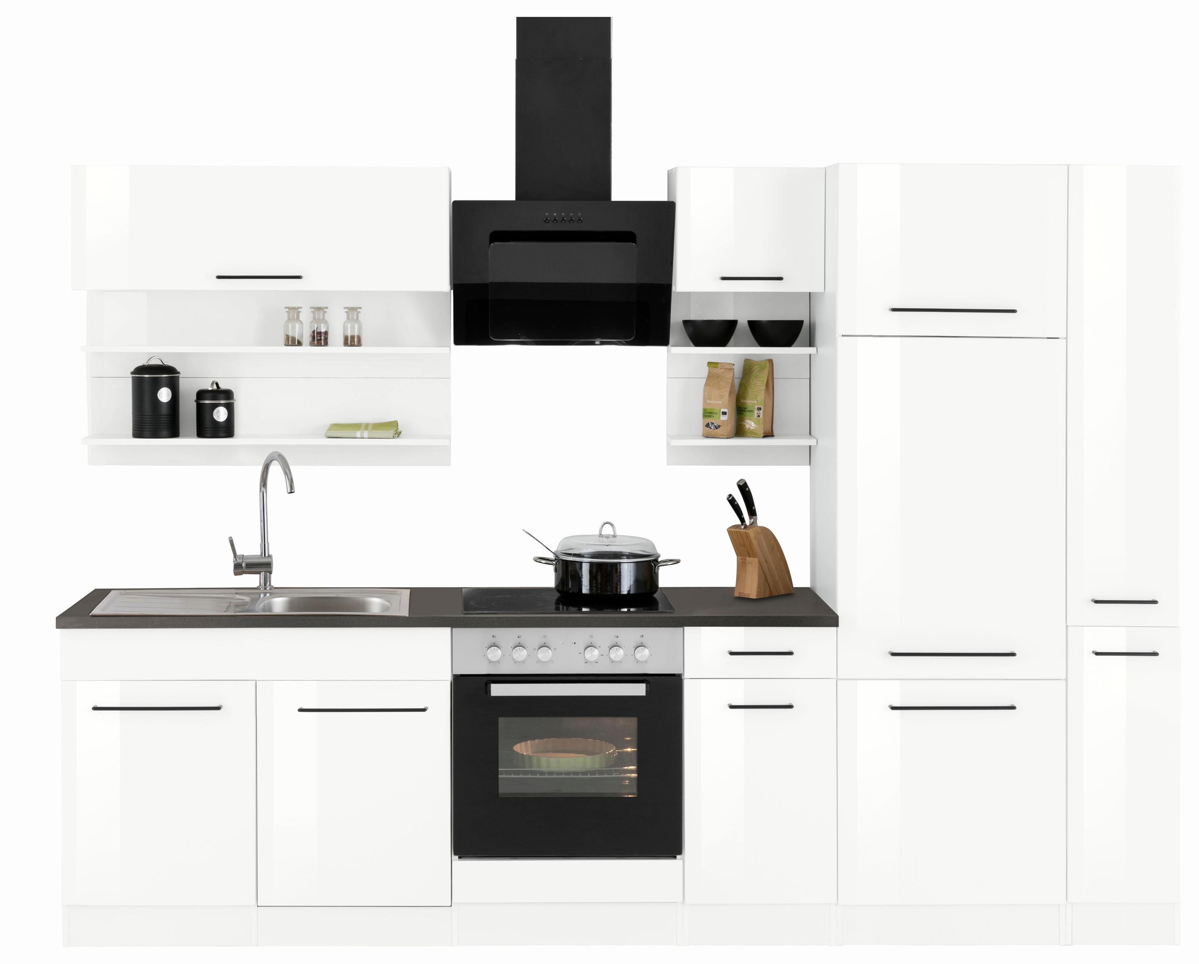 KOCHSTATION Küchenzeile »KS-Tulsa« ohne E-Geräte, Breite 300 cm, schwarze Metallgriffe, MDF Fronten