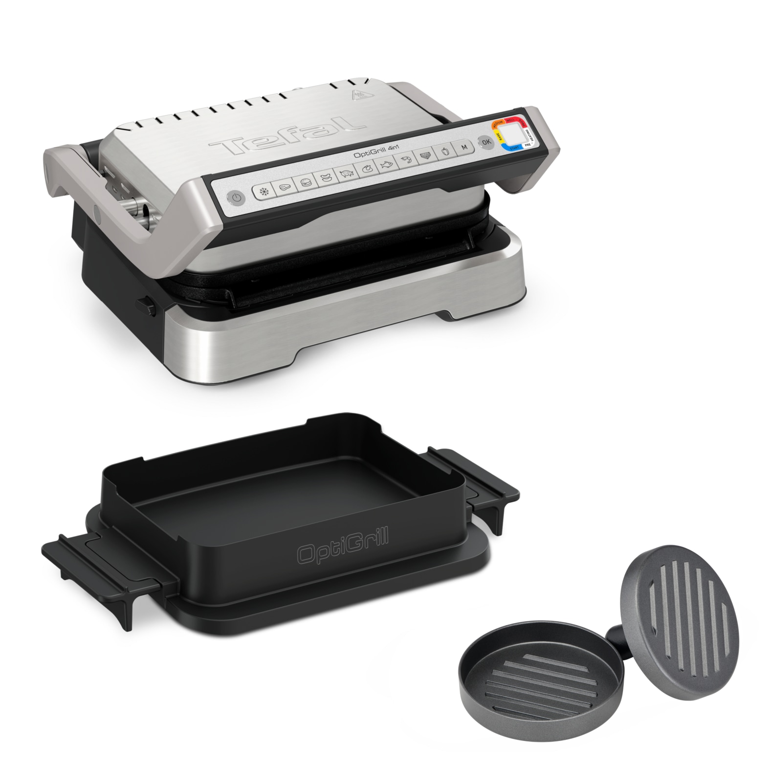 Tefal Kontaktgrill »GC774HP OptiGrill 4in1« 2100 W inkl. Backschale, aufklappbar. Gratis: Hamburger Presse in silberfarben
