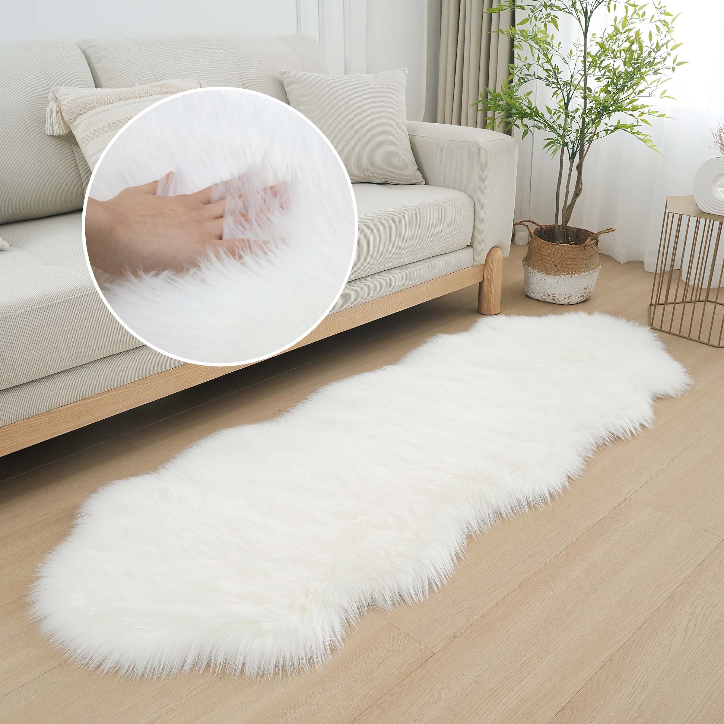 Home affaire Fellteppich »Dena Teppiche, Fellform, waschbar«, fellförmig, 60 mm Höhe, Kunstfell, weich, Uni-Farben, Wohnzimmer, Schlafzimmer, Esszimmer