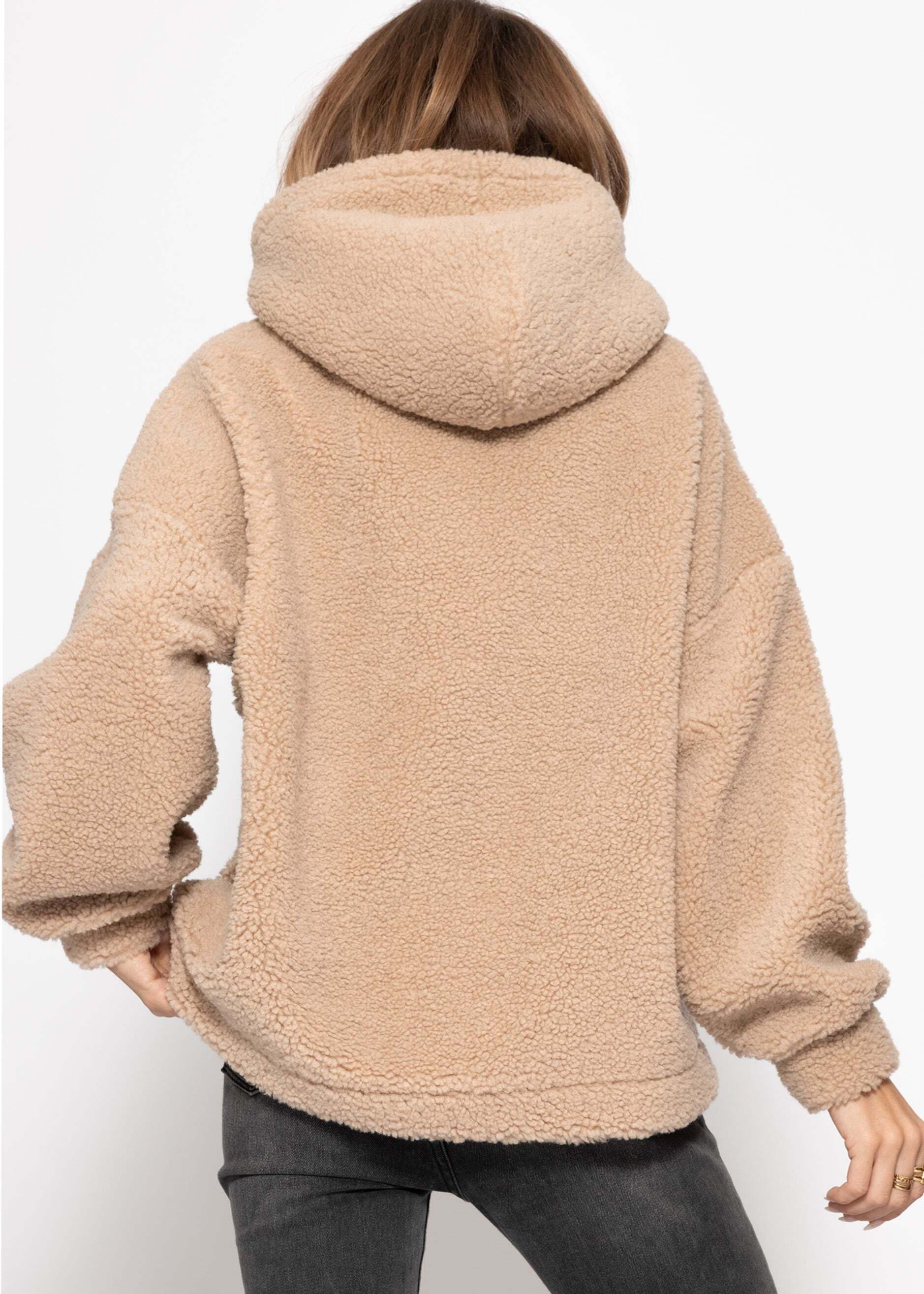 SASSYCLASSY Strickpullover »Oversize Teddy Sweatshirt mit Kapuze« Oversized Teddy Sweatshirt Damen mit Kapuze Rosa Beige Leo