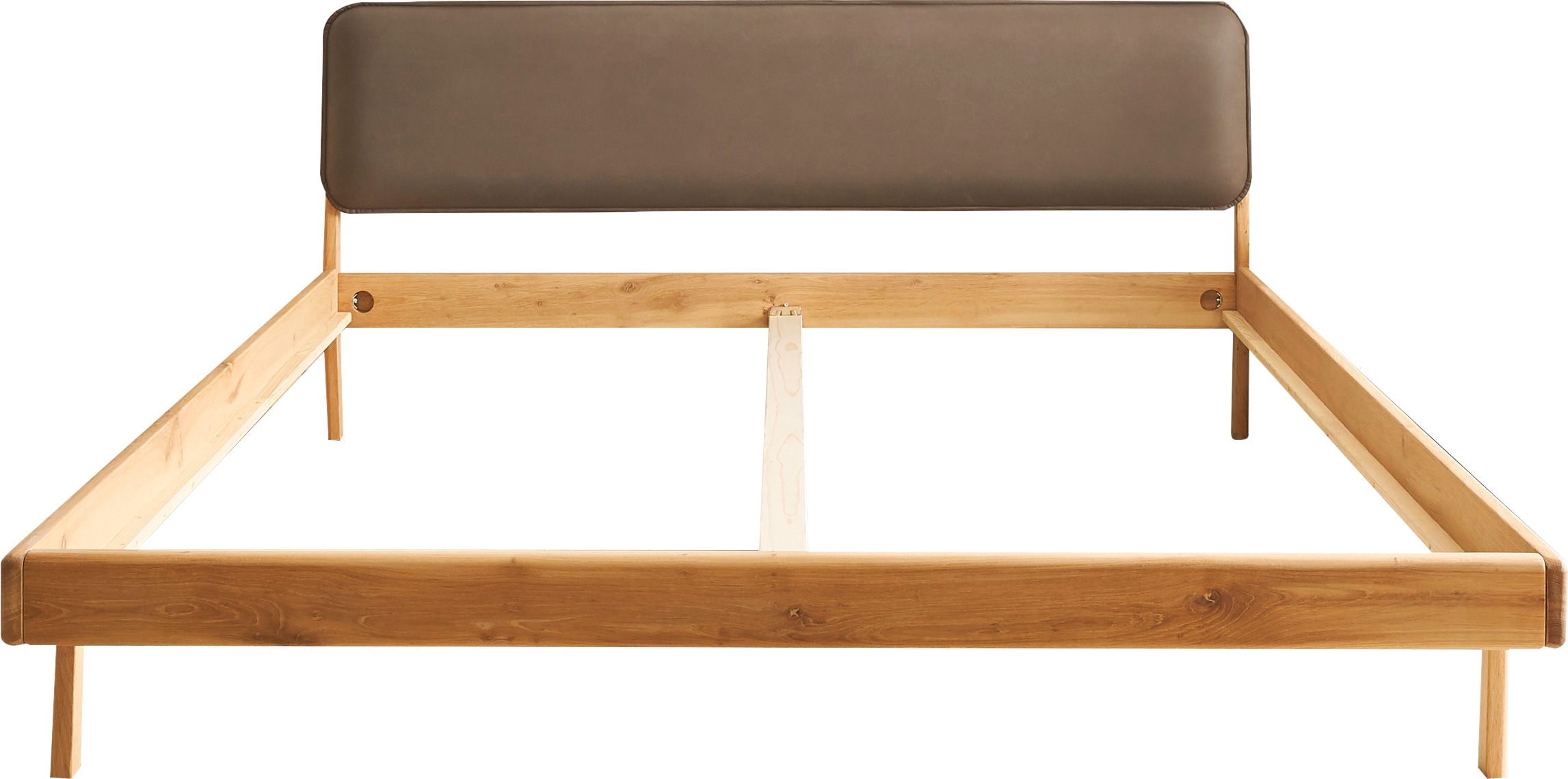 Schlafkontor Massivholzbett »Jerik« Eiche Massiv , Bett-Kopfteil in pflegeleichten Kunstleder Taupe