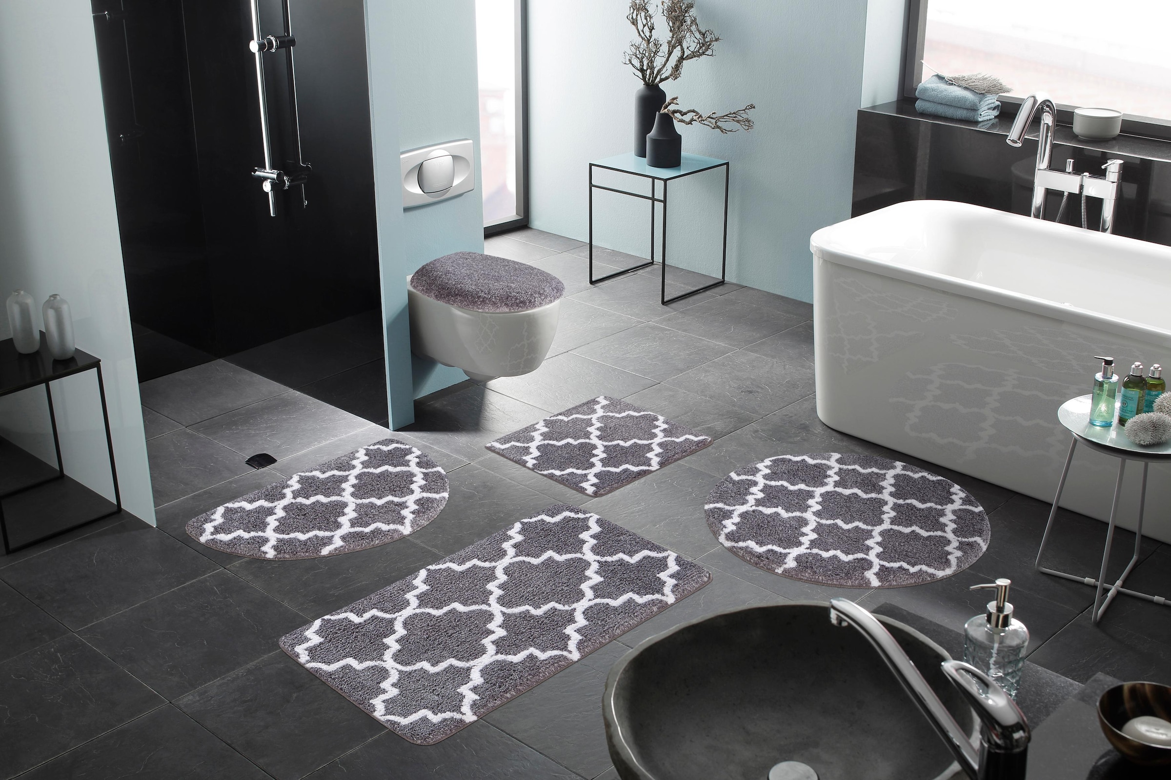 my home Badematte »Suzie«, rutschhemmend beschichtet, strapazierfähig-fußbodenheizungsgeeignet-schnell trocknend, Muster, Badteppich, Badematten auch als 3 teiliges Set & rund