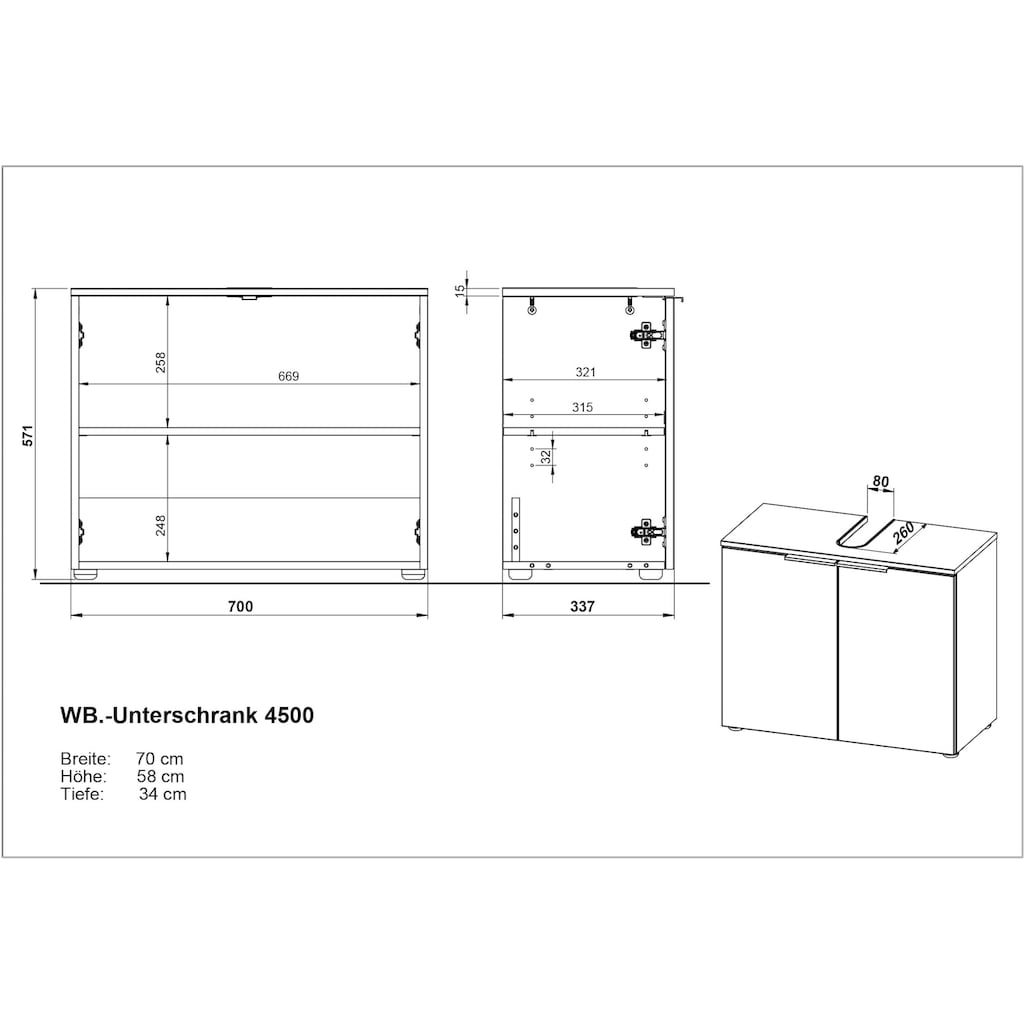 andas Badmöbel-Set »Majtum bestehend aus Waschbeckenunterschrank, Spiegel«, (3 St.), inkl. LED-Beleuchtung & Midischrank, Made in Germany