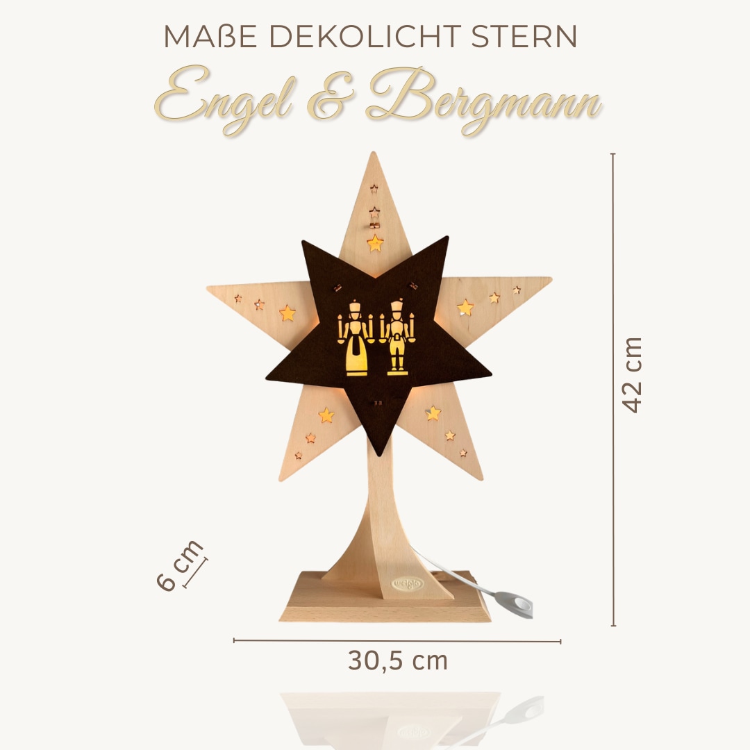 Weigla Dekostern »LED Engel & Bergmann, Dekoleuchte aus Holz, NATUR-BRAUN«