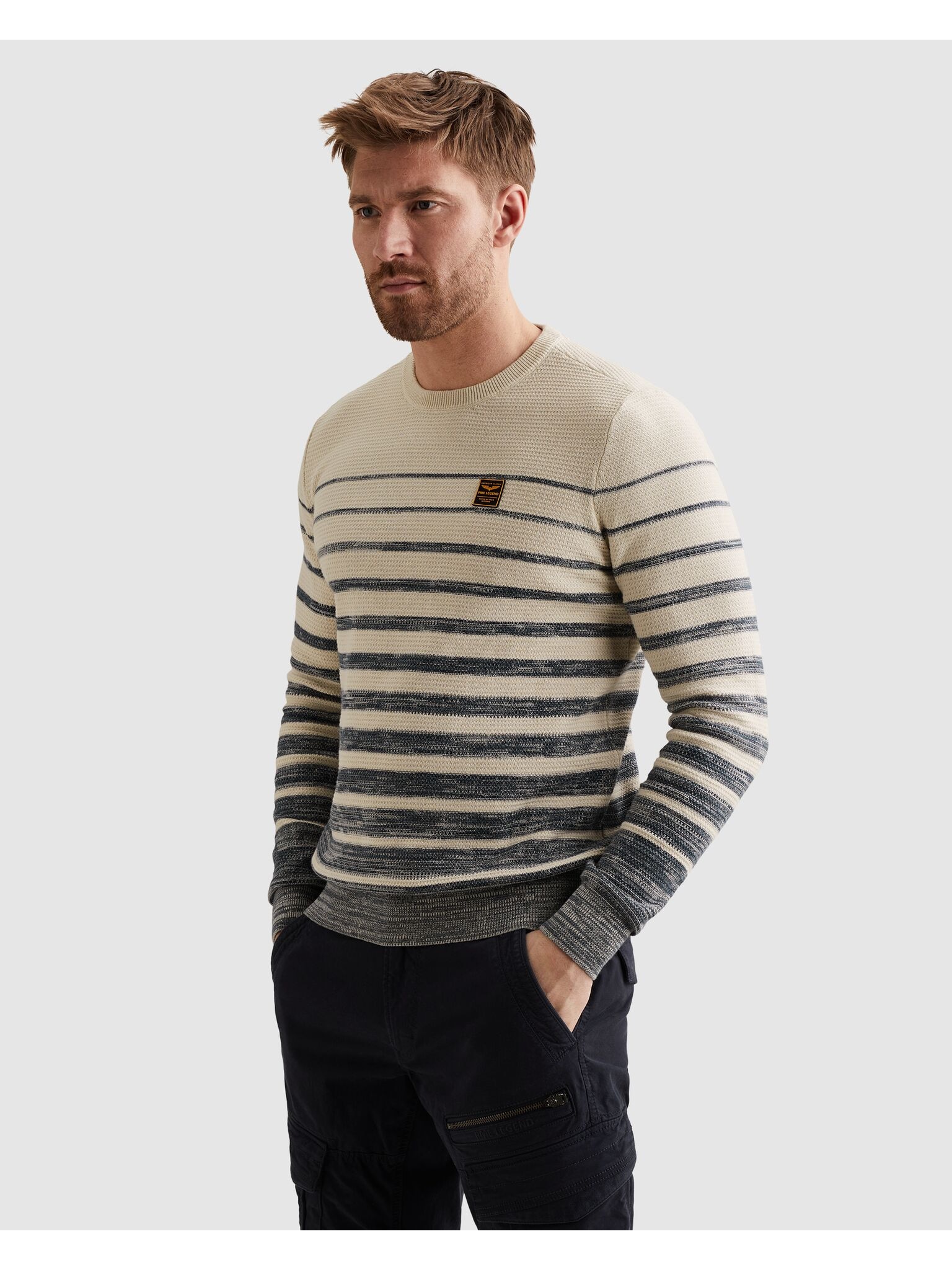 PME LEGEND Strickpullover »RH Pullover structured stripe« mit Logo Stickerei