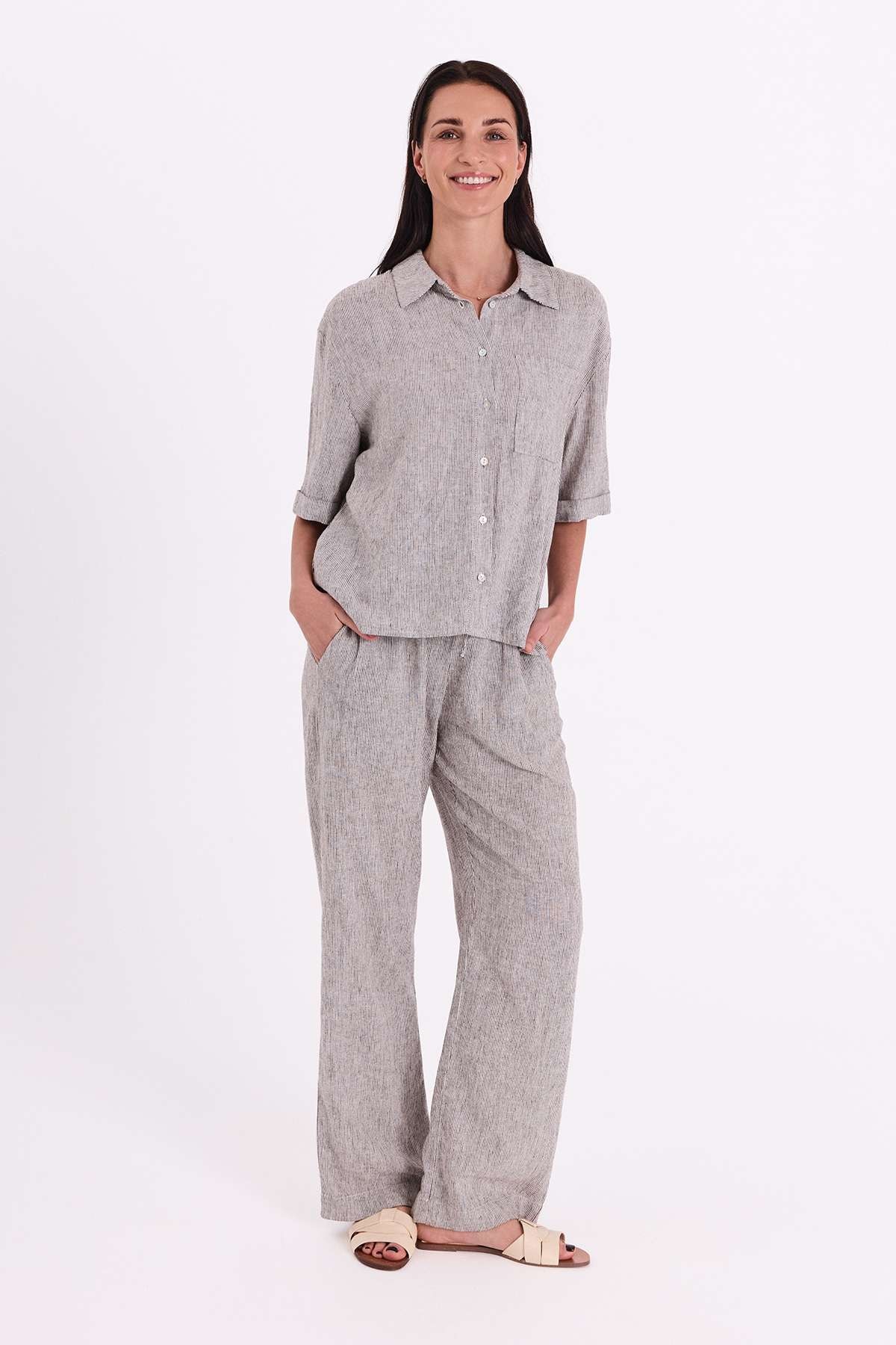 FREEQUENT Hemdbluse »FQLAVA-SHIRT« Gestreifte Sommerbluse mit Leinen