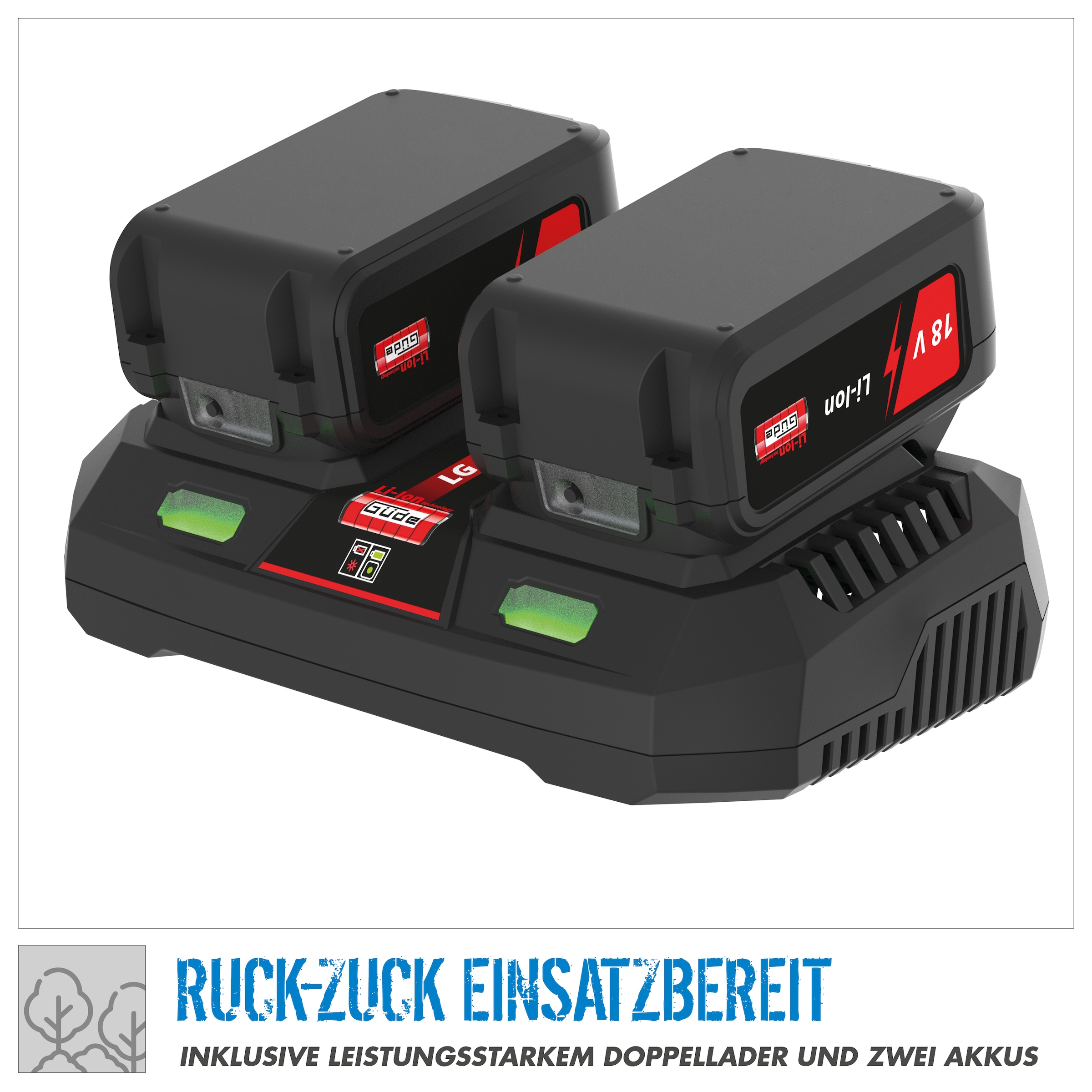 Güde Hochentaster »»FS 36-402-30««, (Schnittbreite 255/300mm), Inkl. 2 x Akkupack 3 Ah und Doppelladegerät 3 A