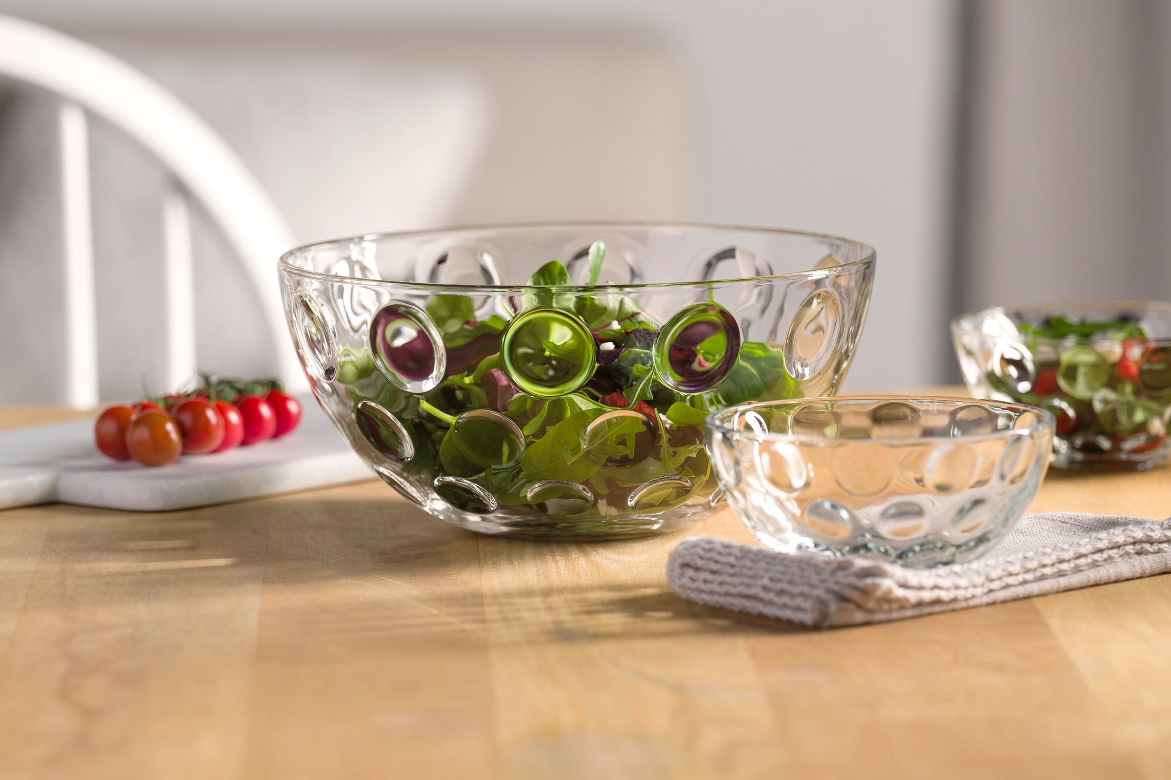 LEONARDO Schale »Schalen-Set CUCINA OPTIC, 5er Set, 4x Ø 14 cm & 1x Ø 28 cm«, 5 tlg., aus Glas, spülmaschinengeeignet
