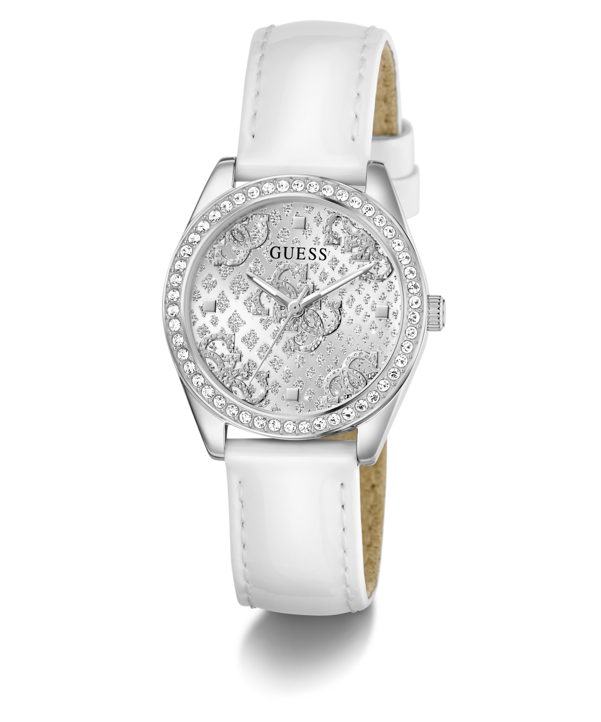 Guess Quarzuhr »BOA« Armbanduhr, Damenuhr, Lederarmband, Kristallsteine