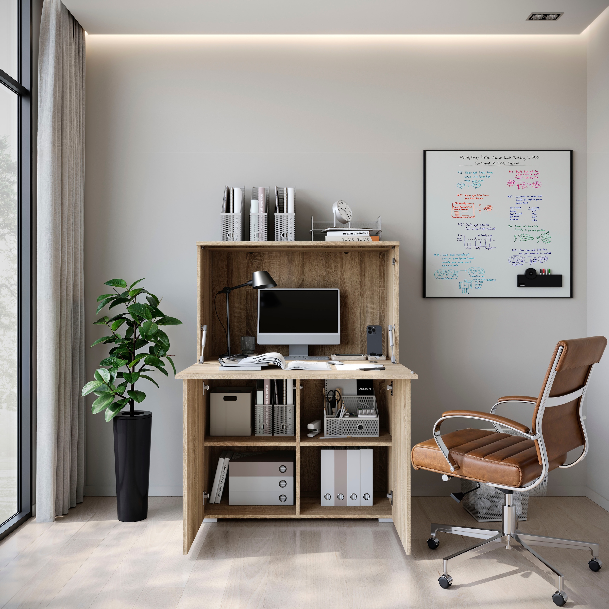 Home affaire PC-Schrank »Vera, Sekretär, Home-Office-Schreibtisch mit LED-Beleuchtung« 1 Stk. tlg. Multifunktional mit Stauraum, klappbare Tischfläche, LED, B 90 cm